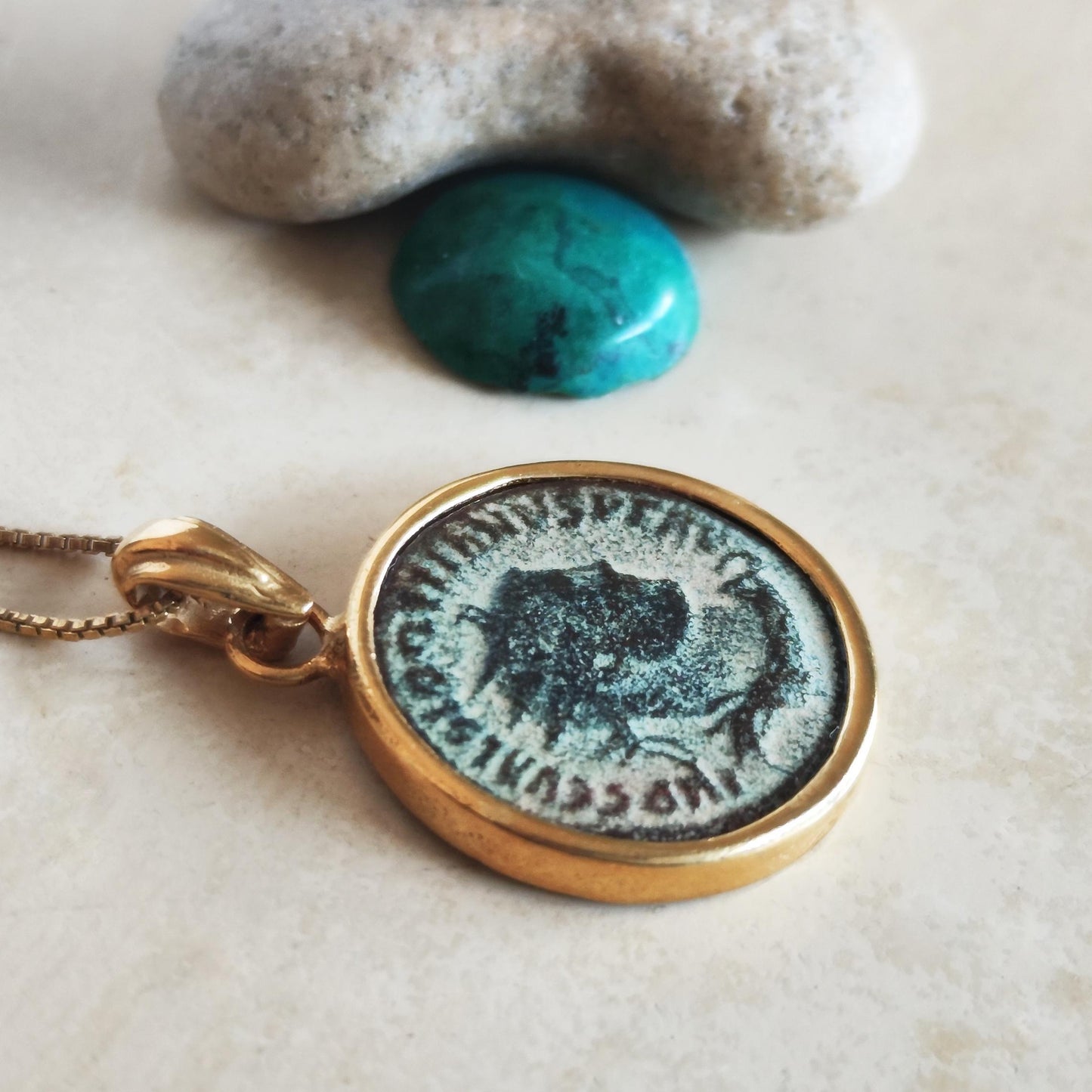 Certified Antique Roman Coin Necklace, Genuine Emperor Diocletian Gold Plated medallion, Women Unisex Ancient Coin Jewelry, vintage Necklace