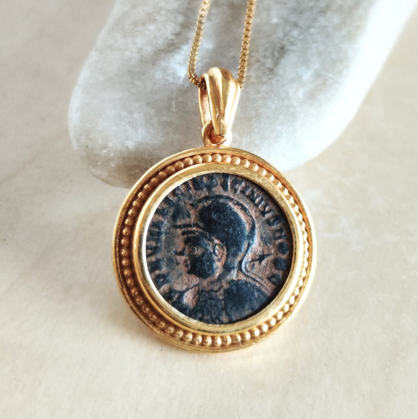 Genuine Roman Coin Medallion, Emperor Licinius I Antique Bronze Coin Gold Plated Pendant, Vintage Style Statement Necklace, Jupiter Pendant