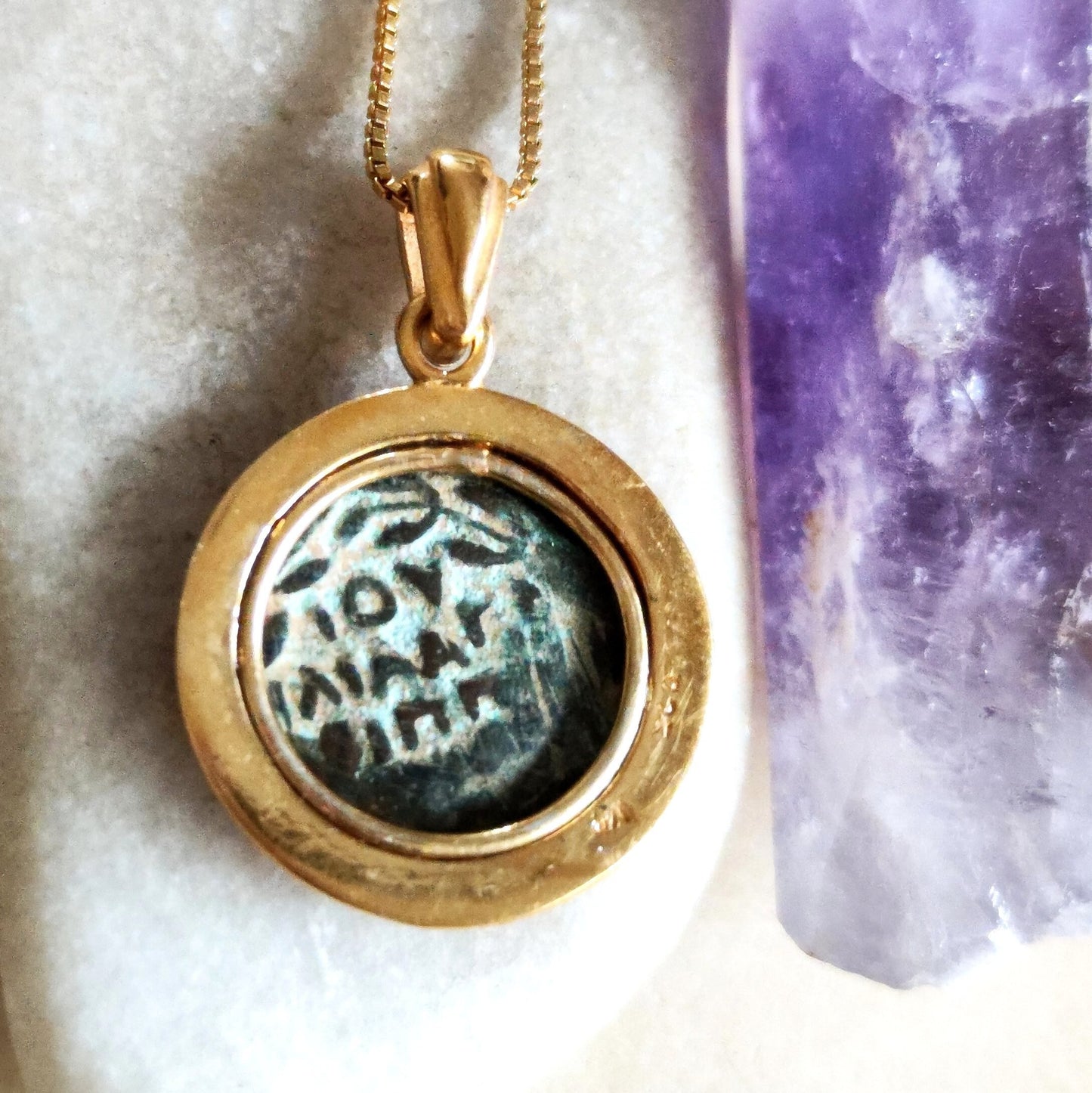 Authentic Roman coin gold plated necklace, Procurator Antonius Felix Emperor Claudius medallion, Antique Bronze Prutah, vintage men necklace