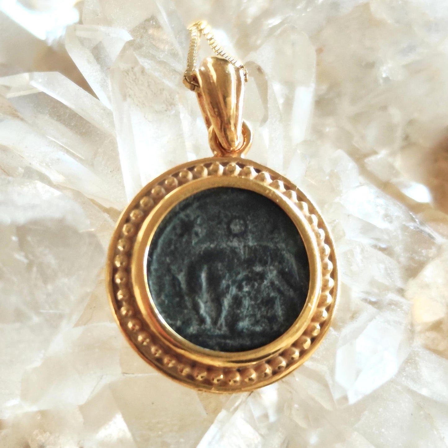Roman Coin Pendant of Twins Romulus and Remus, Ancient Constantine Coin Necklace, Vintage Jewelry