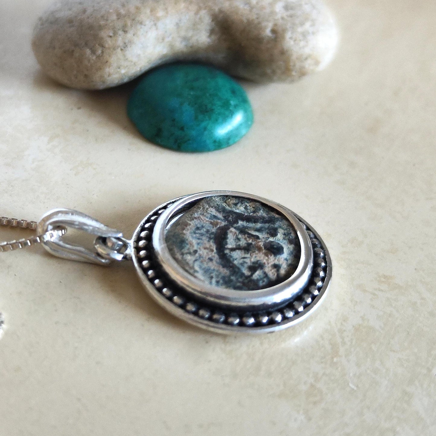 Antique Large Widow Mite Coin Necklace, Jesus Biblical Medallion, Christian Men Gift, Story Telling Jewelry, Marine Anchor Pendant