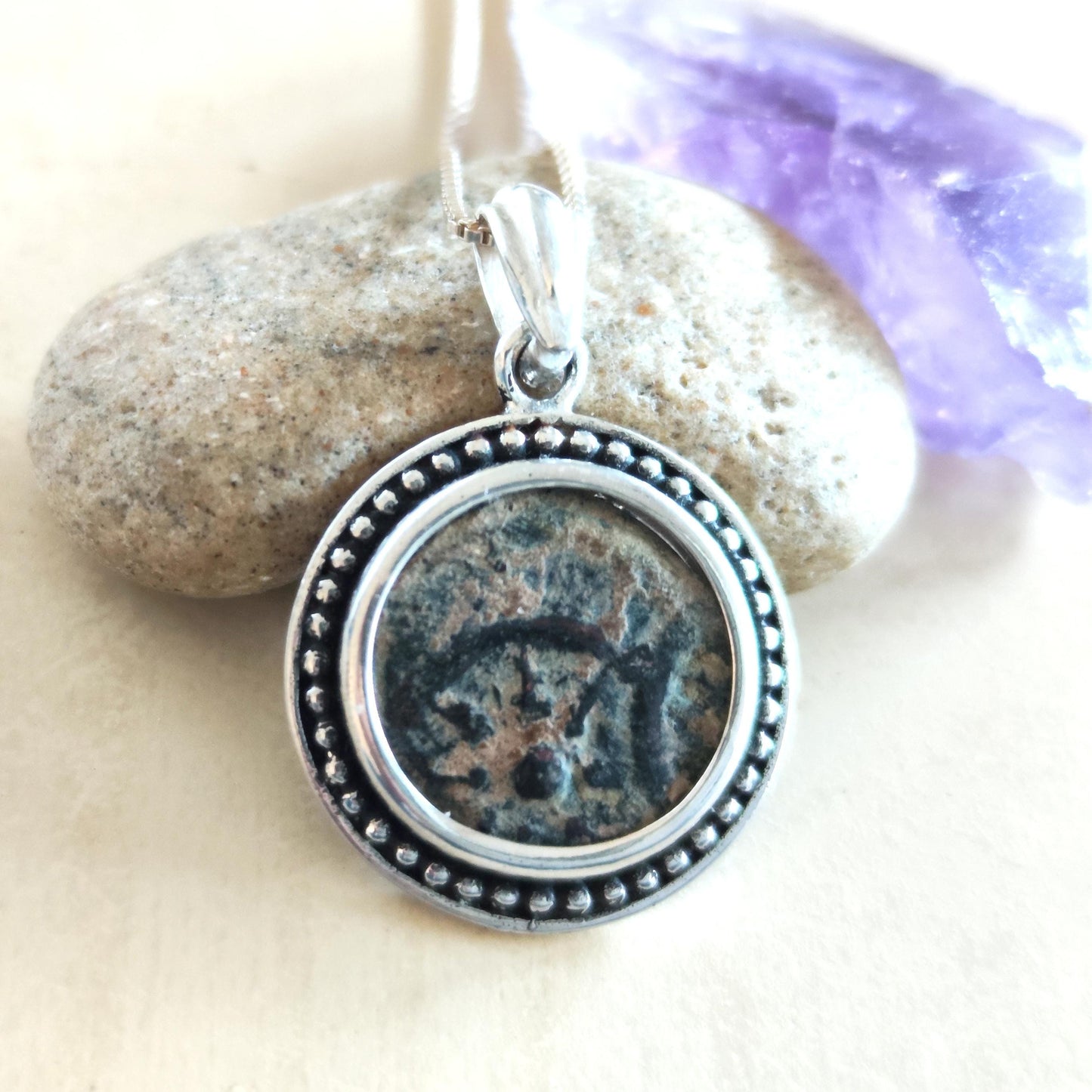 Antique Large Widow Mite Coin Necklace, Jesus Biblical Medallion, Christian Men Gift, Story Telling Jewelry, Marine Anchor Pendant