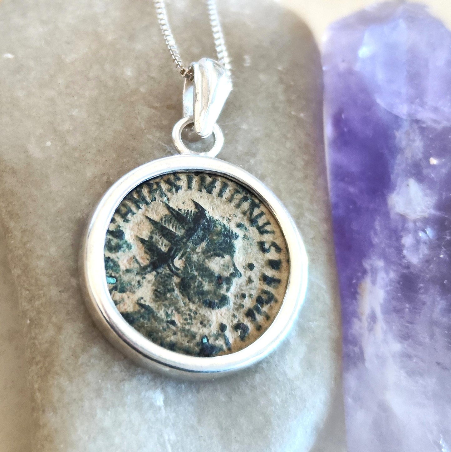 Genuine Roman Coin Pendant for Men, Silver Medallion Necklace of Emperor Maximianus, Ancient Coin Gift Idea, Roman Empire Statement Necklace