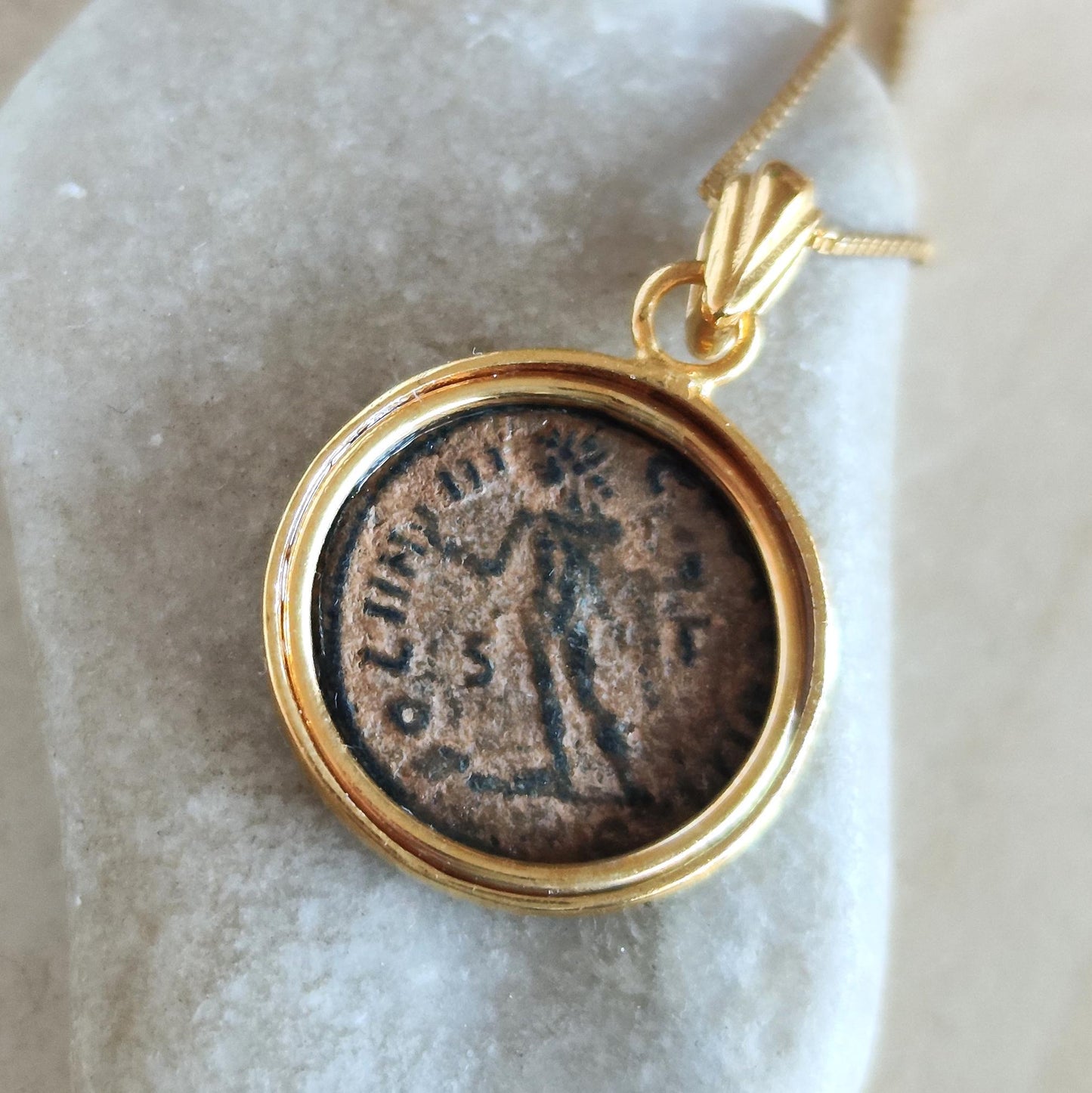 Authentic Certified Roman coin necklace, Antique Emperor Constantine the Great Gold Plated medallion, Vintage coin Pendant, unisex gift idea