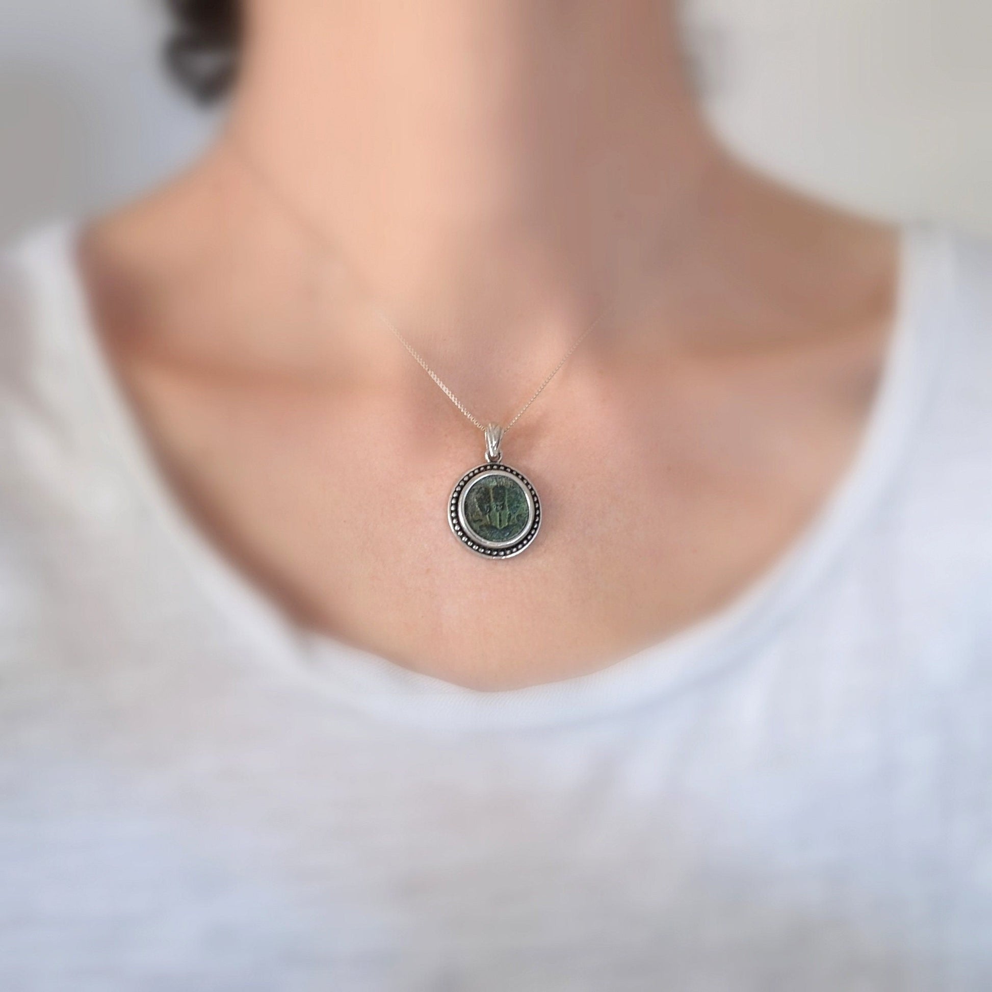 Antique Roman Coin Pendant: Herod Agrippa, Sterling Silver, History Gift Barr Designs