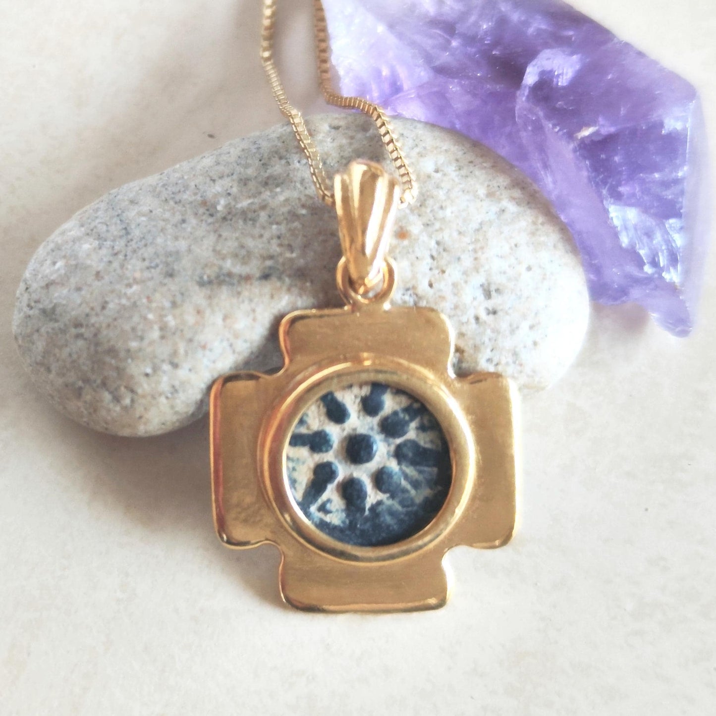 Authentic Widow's Mite Coin Cross Necklace, Jerusalem Cross Gold Plated Pendant, Christian Jewelry, Antique Coin Necklace, Jesus Coin Gift