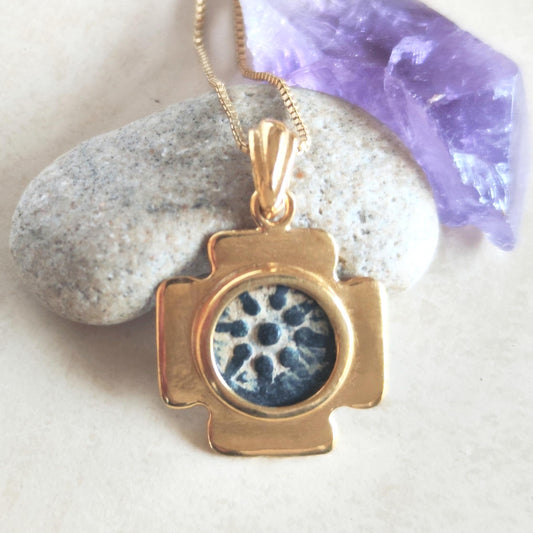Authentic Widow's Mite Coin Cross Necklace, Jerusalem Cross Gold Plated Pendant, Christian Jewelry, Antique Coin Necklace, Jesus Coin Gift