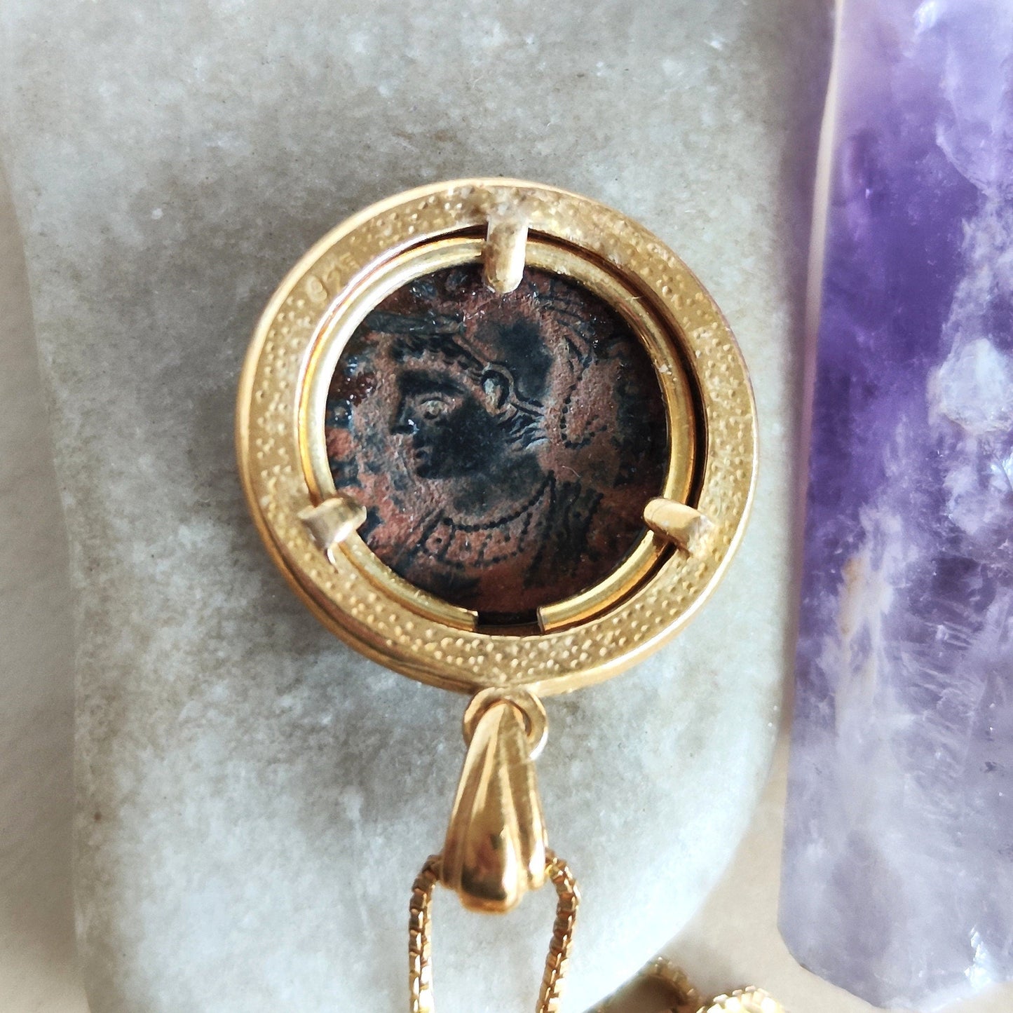 Romulus & Remus Coin Pendant: Genuine Roman Bronze, Gold Plated Sterling Silver Barr Designs