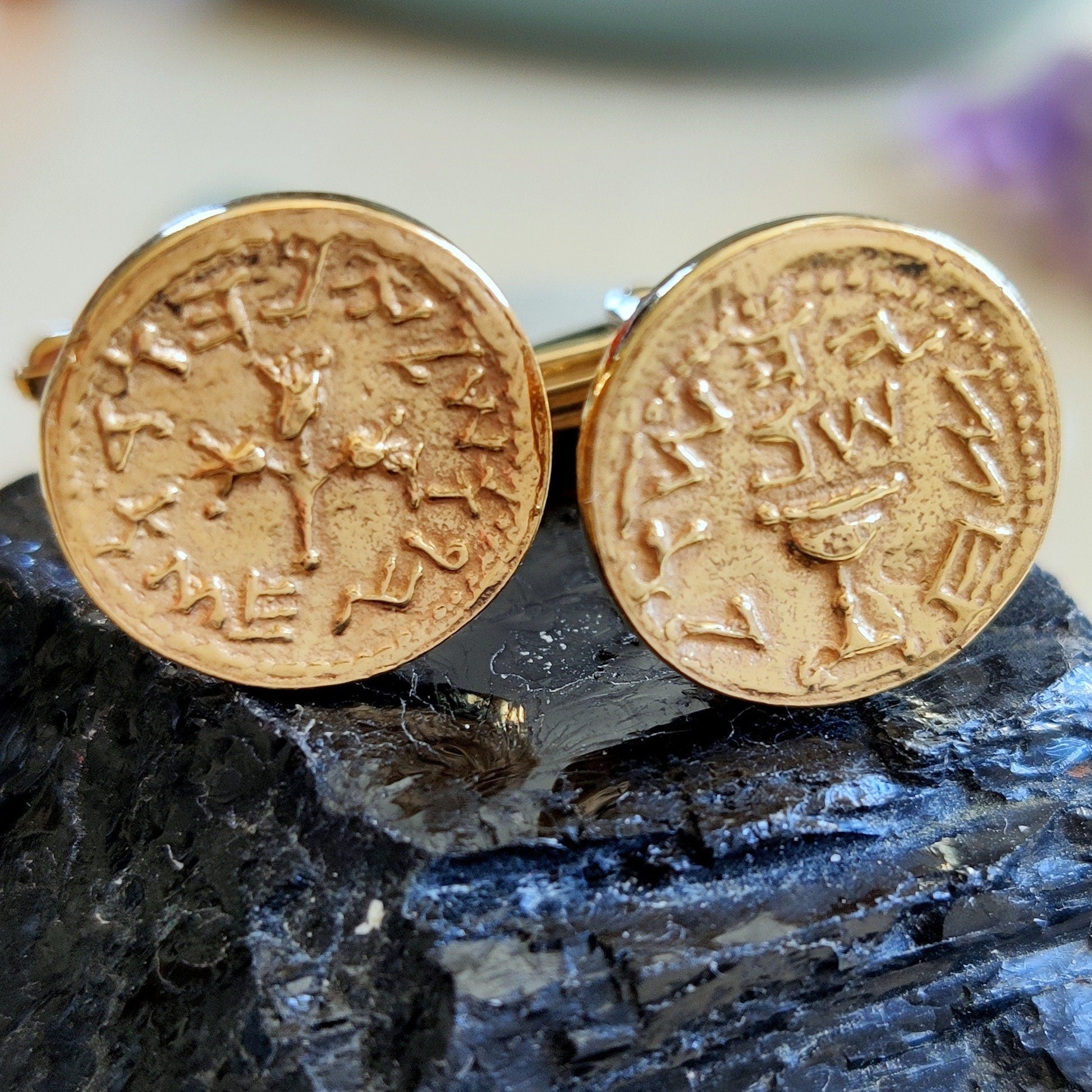 Gold Plated Half Shekel Coin Cufflinks: Jewish Revolt Replica Barr Designs