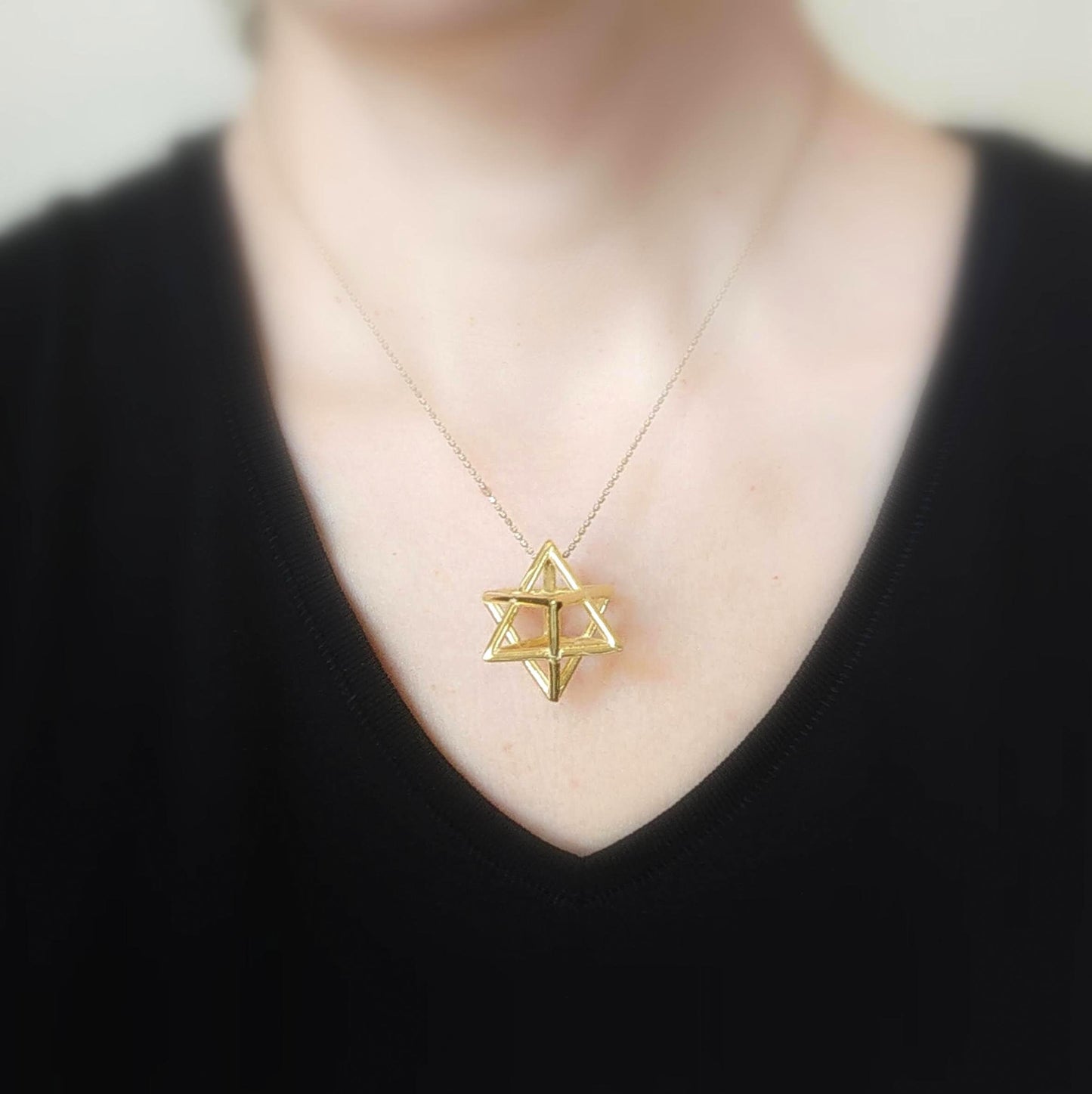 Extra Large Merkaba Necklace, Gold Plated Kabbalah Pendant, Sacred Geometry, Mystic Protection Jewelry, Jewish Star Jewelry, Energy Necklace