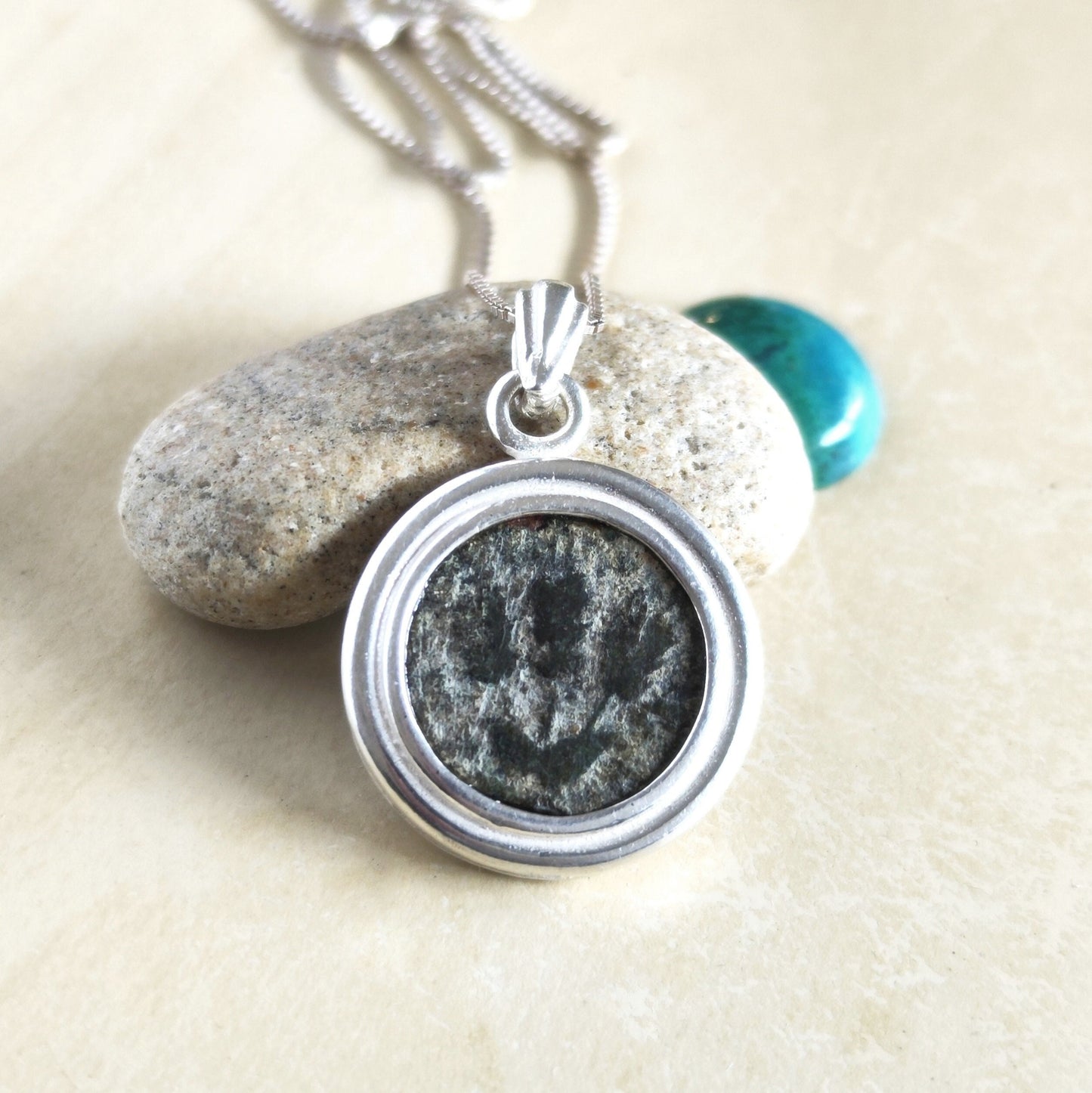 Genuine Ancient Jewish Coin Silver Necklace, Herod Agrippa Coin Pendant, Roman Coin Medallion, Wheat branch Coin, vintage style gift idea