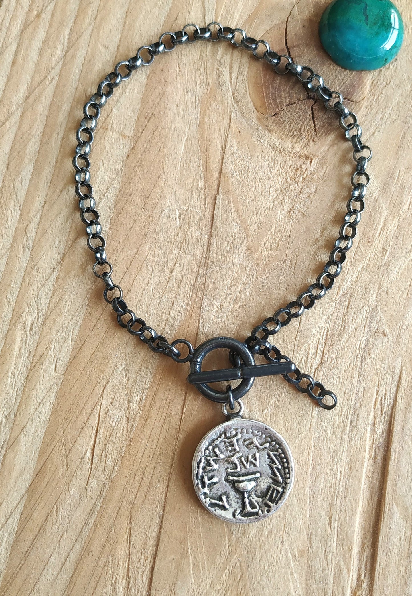 Jewish Revolt Half Shekel Coin Bracelet, Silver Replica Tyrian Shekel Coin Charm Bracelet, Link Chain Unisex Men Jewelry