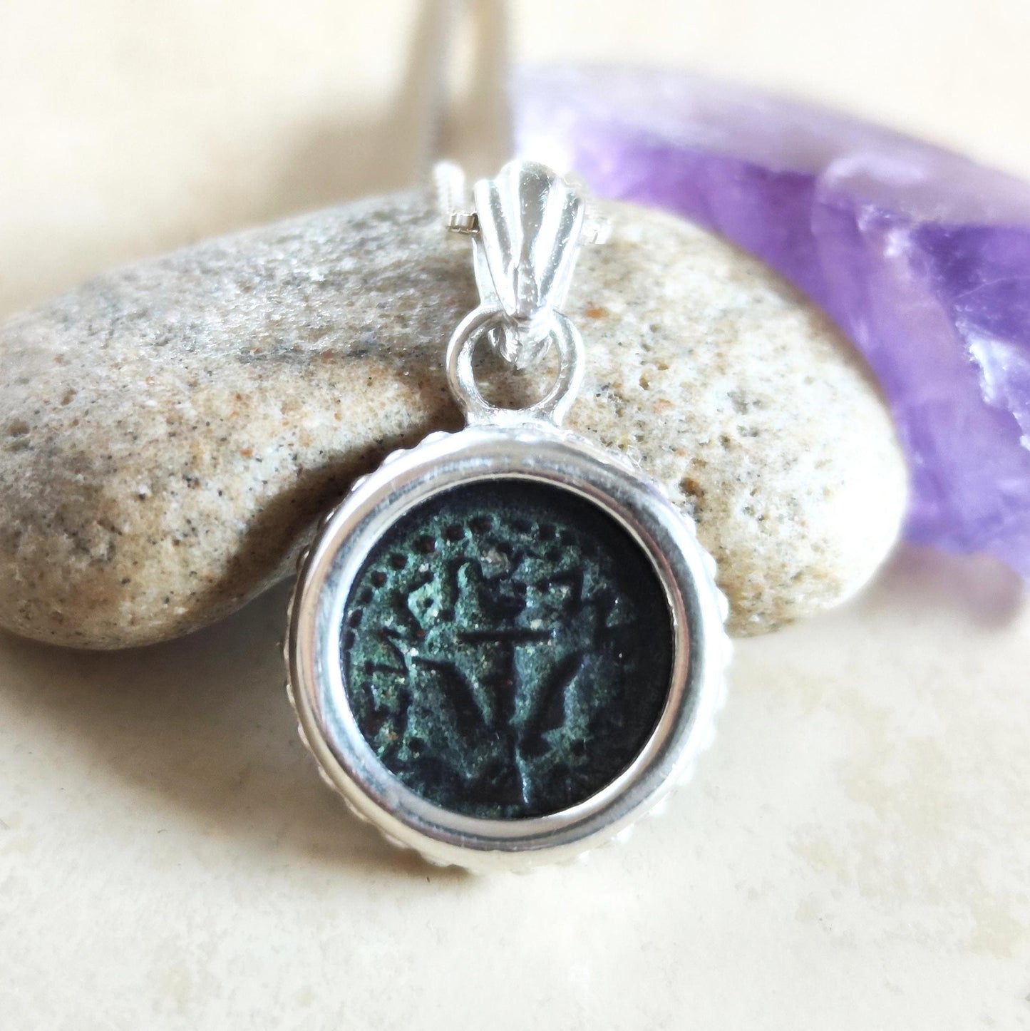 Widow's Mite Coin Pendant: Ancient Judea Bronze, Sterling Silver Charm Barr Designs
