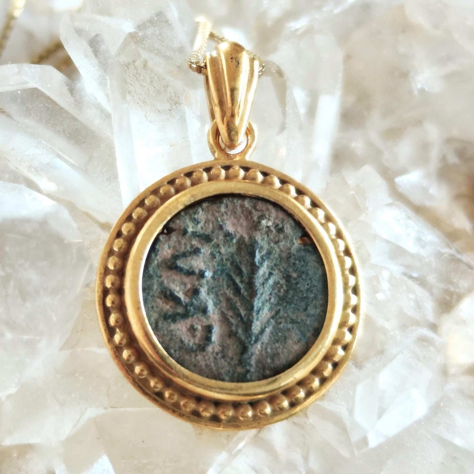 Ancient Roman Nero Coin Necklace: 18K Gold Plated Sterling Silver, Palm Branch Prutah Barr Designs