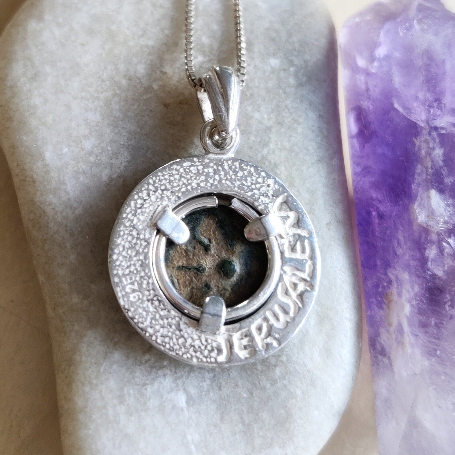 New Testament Widow's Mite Coin Necklace: Sterling Silver Jerusalem Pendant Barr Designs