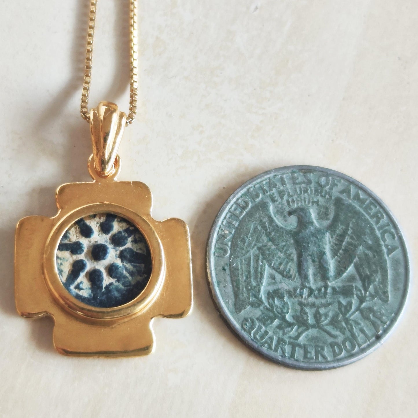 Authentic Widow's Mite Coin Cross Necklace, Jerusalem Cross Gold Plated Pendant, Christian Jewelry, Antique Coin Necklace, Jesus Coin Gift