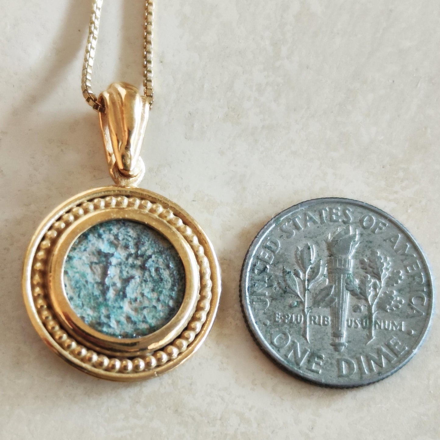 Christian Coin Necklace: Antique Biblical Widow's Mite Coin, Gold Plated Pendant Barr Designs
