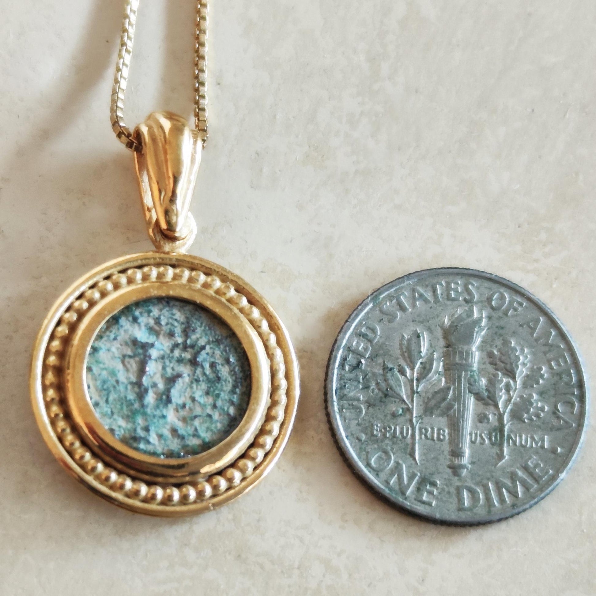 Christian Coin Necklace: Antique Biblical Widow's Mite Coin, Gold Plated Pendant Barr Designs