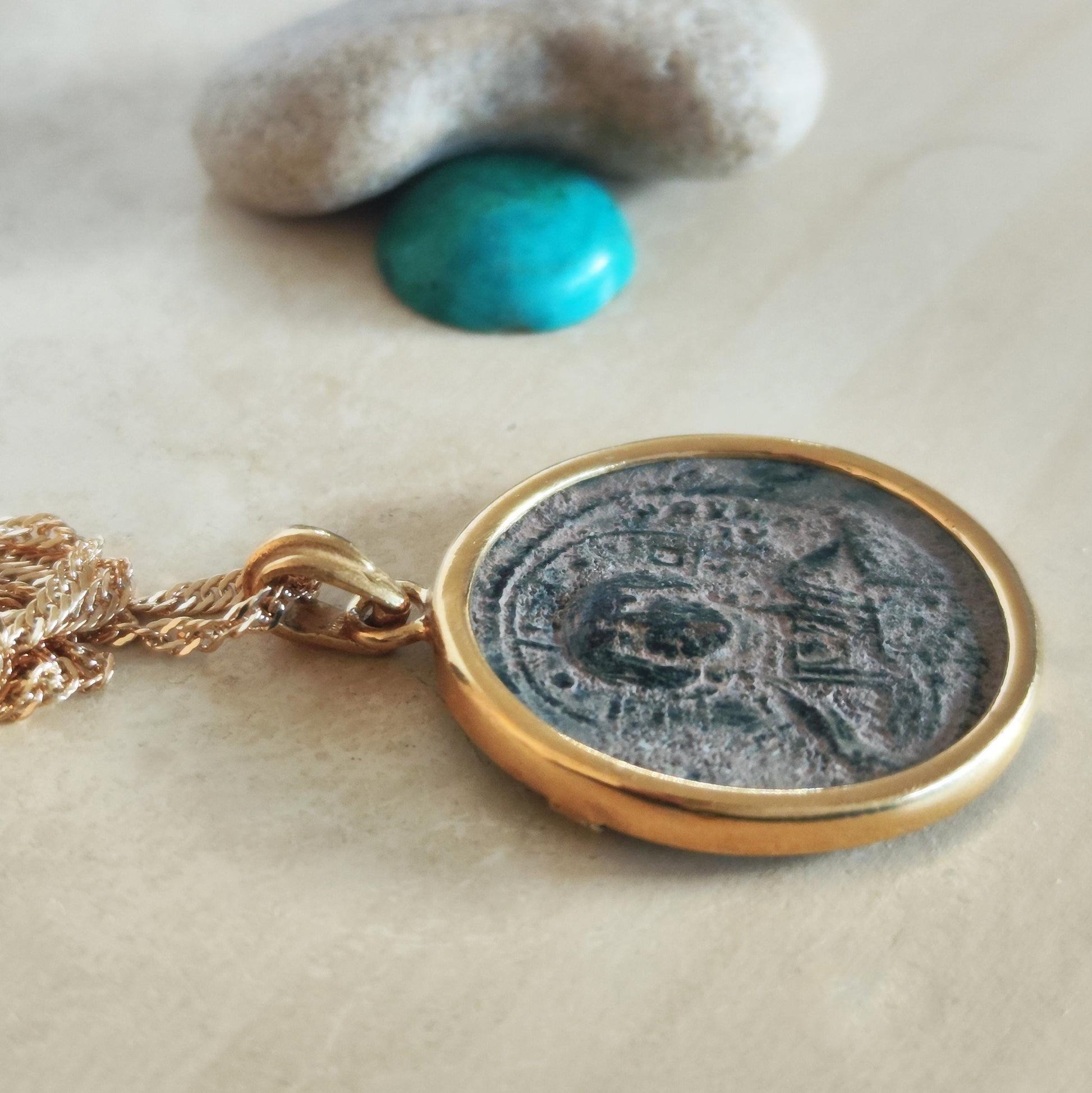 Jesus Christ Coin Pendant: Antique Byzantine Bronze Follis, Gold Plated Medallion Barr Designs