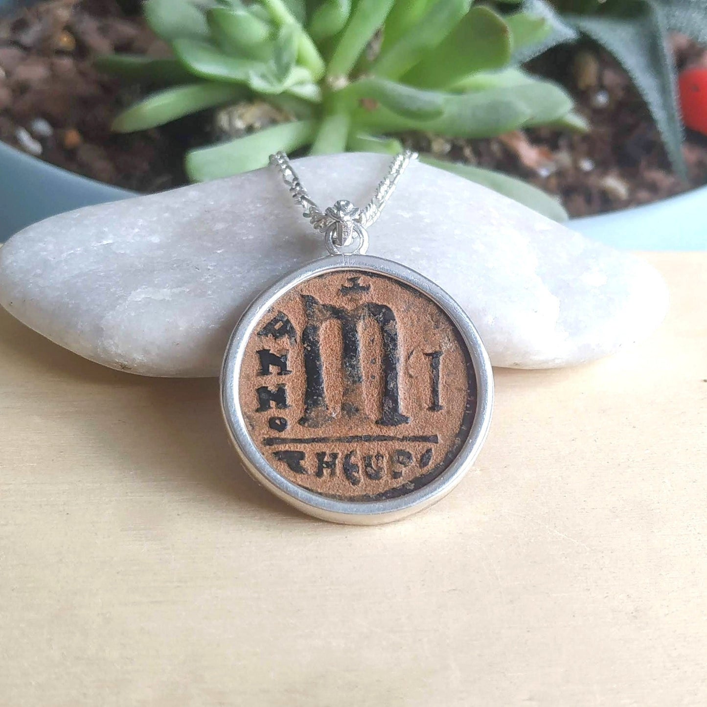 Antique Eastern Roman Byzantine Coin Necklace, Large Silver Coin medallion, initial letter M Statement Pendant, History Lover Jewelry gift