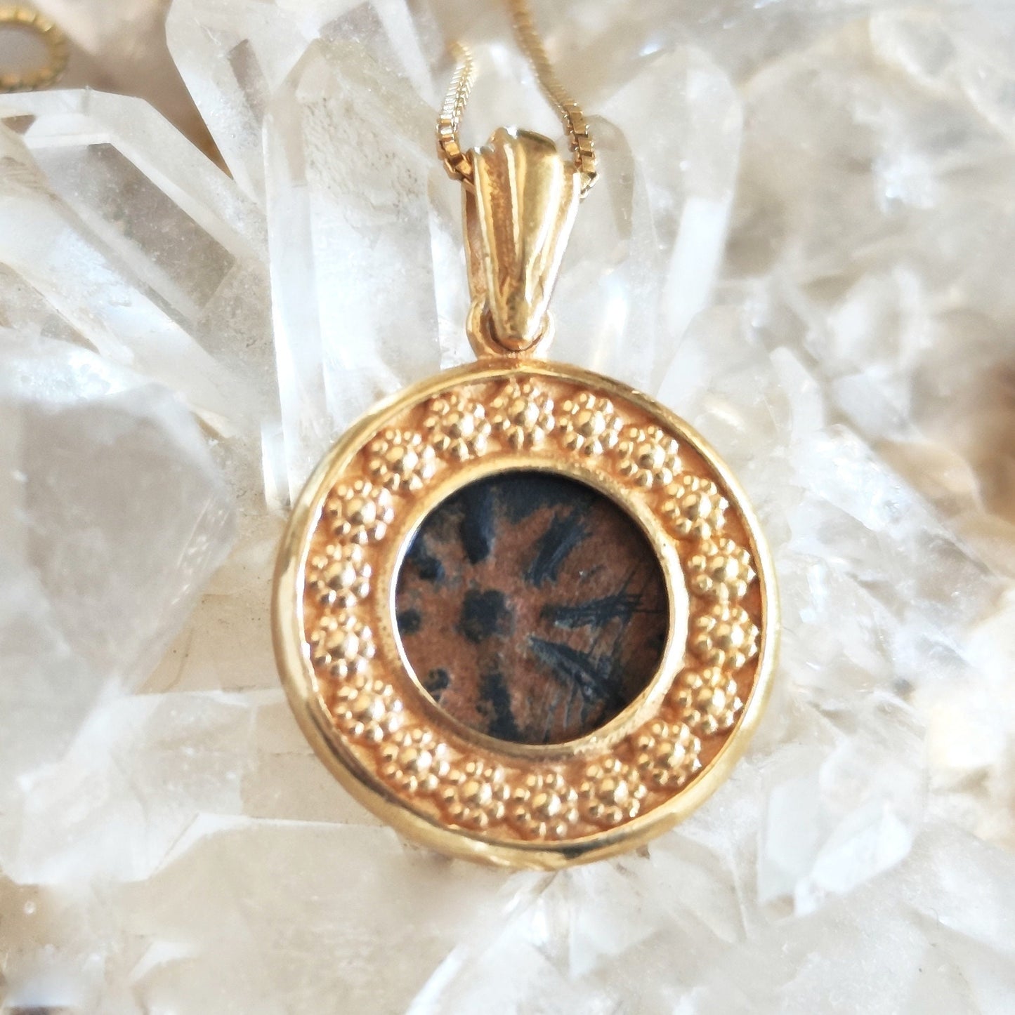 Widow's Mite Coin Gold Plated Pendant, Ancient Biblical Coin Necklace, Flower Nature Jewelry, Christian Gift Idea, Antique Vintage Style