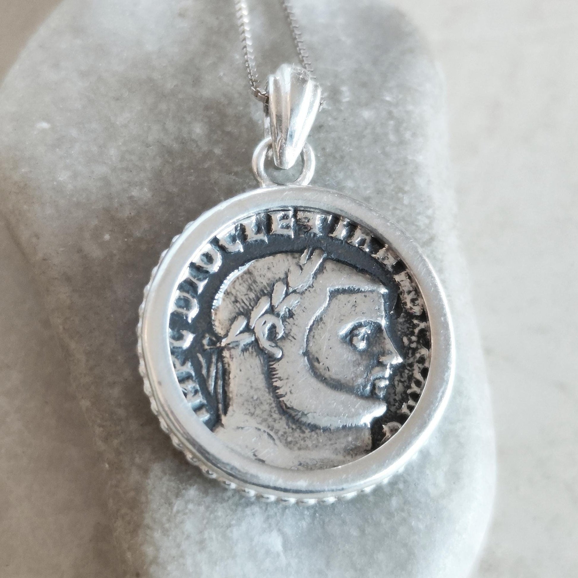 Silver Coin Necklace for Men: Roman Emperor Diocletian Replica Coin Pendant Barr Designs