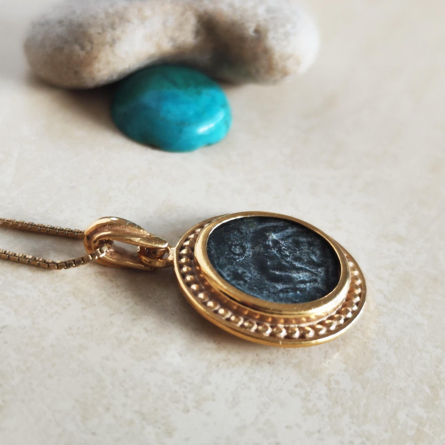Roman Coin Pendant of Twins Romulus and Remus, Ancient Constantine Coin Necklace, Vintage Jewelry