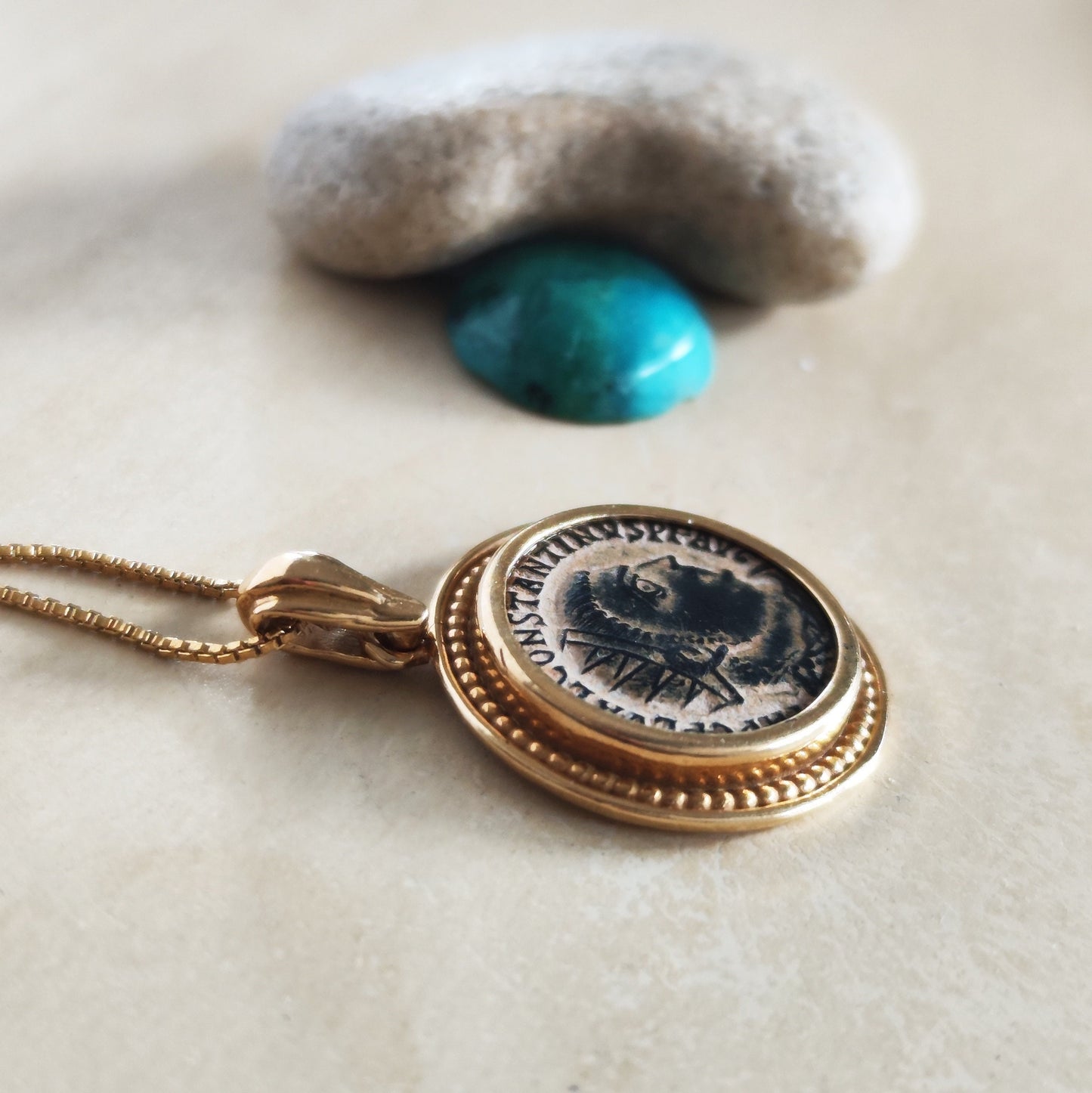 Constantine the Great Coin Pendant, Roman Emperor Christian Necklace, Ancient Coin Gold Plated Medallion, Antique Christian Unisex Gift