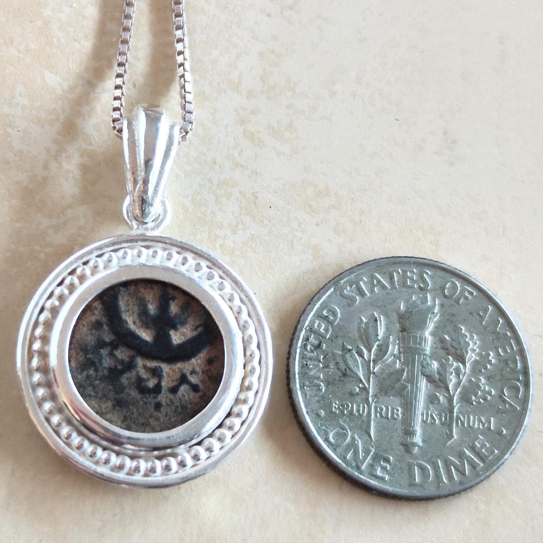 Antique Widows Mite Coin Necklace, Ancient Christian Silver Pendant, Israeli jewelry Barr Designs