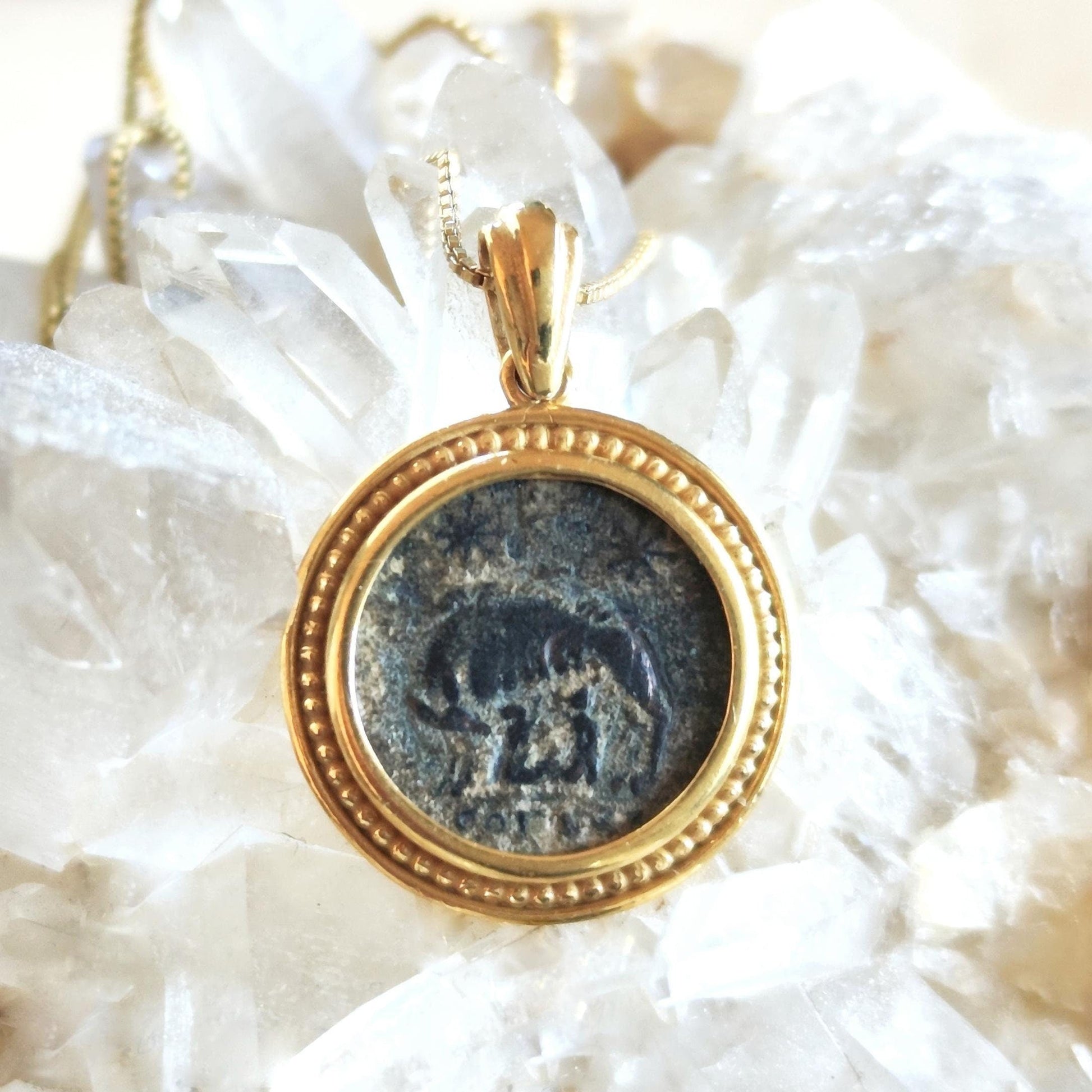 Romulus and Remus Coin Necklace: Ancient Roman Wolf Medallion, 18K Gold Plated Barr Designs