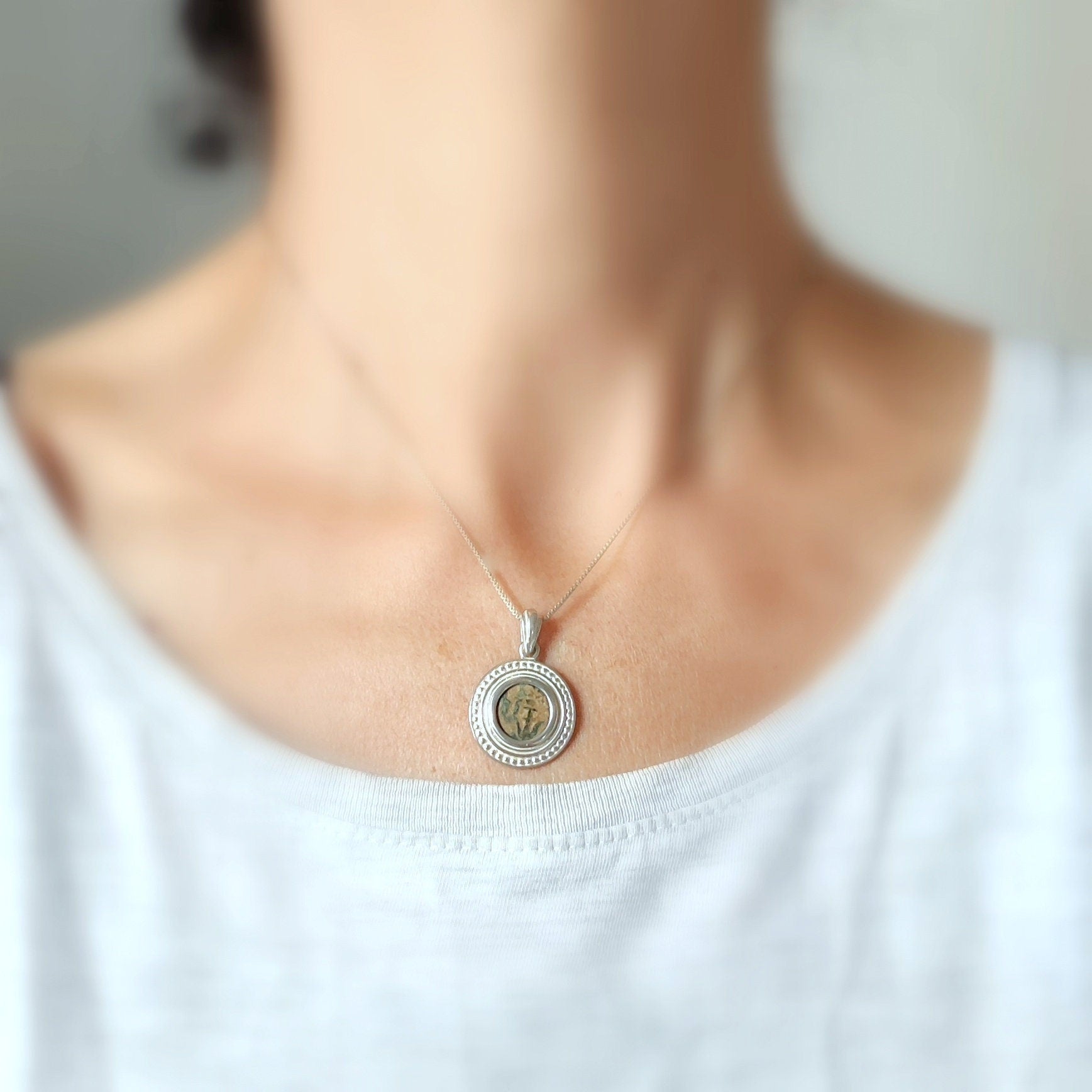 New Testament Widow's Mite Coin Necklace: Sterling Silver Jerusalem Pendant Barr Designs