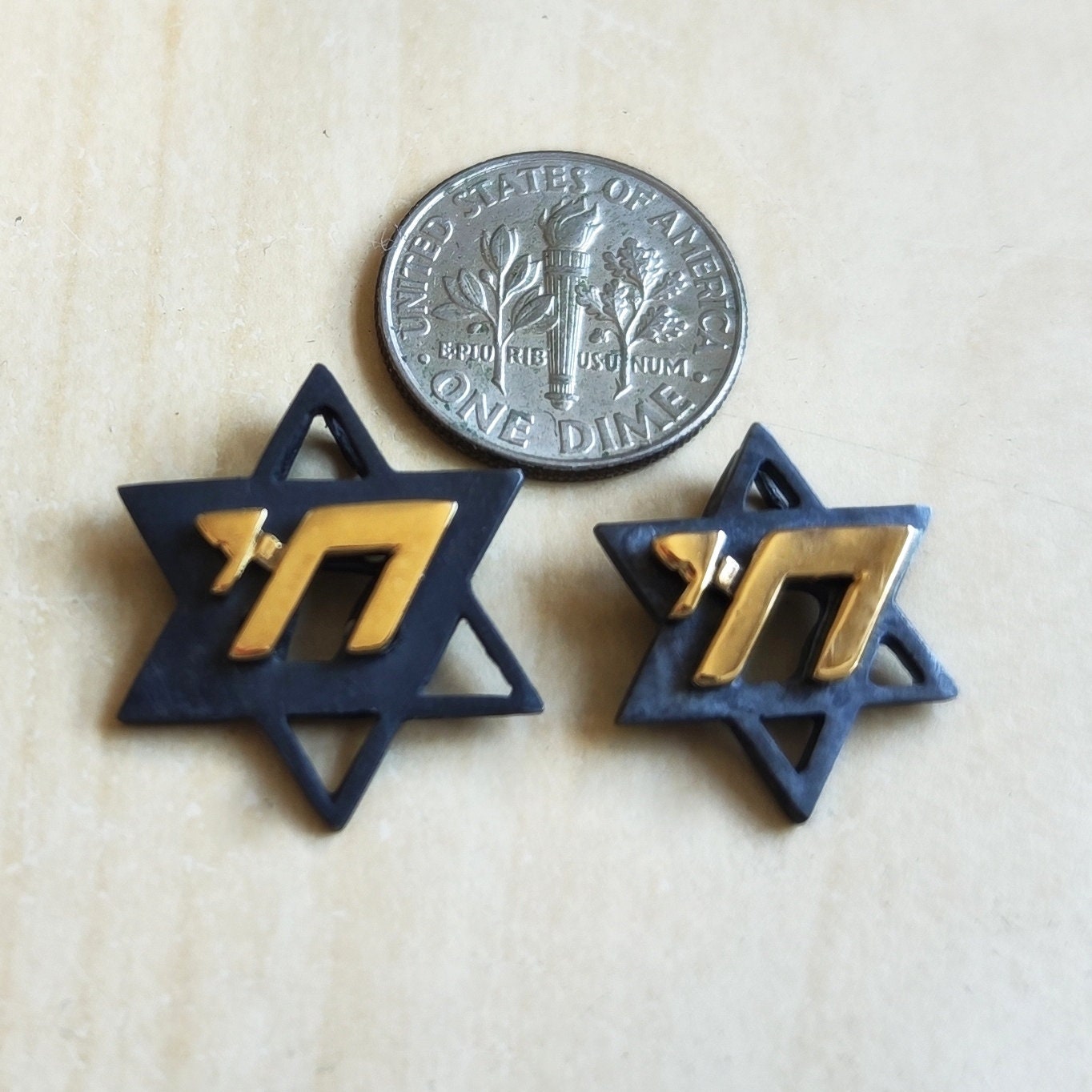 Star of David Chai Necklace, Two Tone Oxidized Silver Gold Jewish Pendant, Hebrew Gift Barr Designs