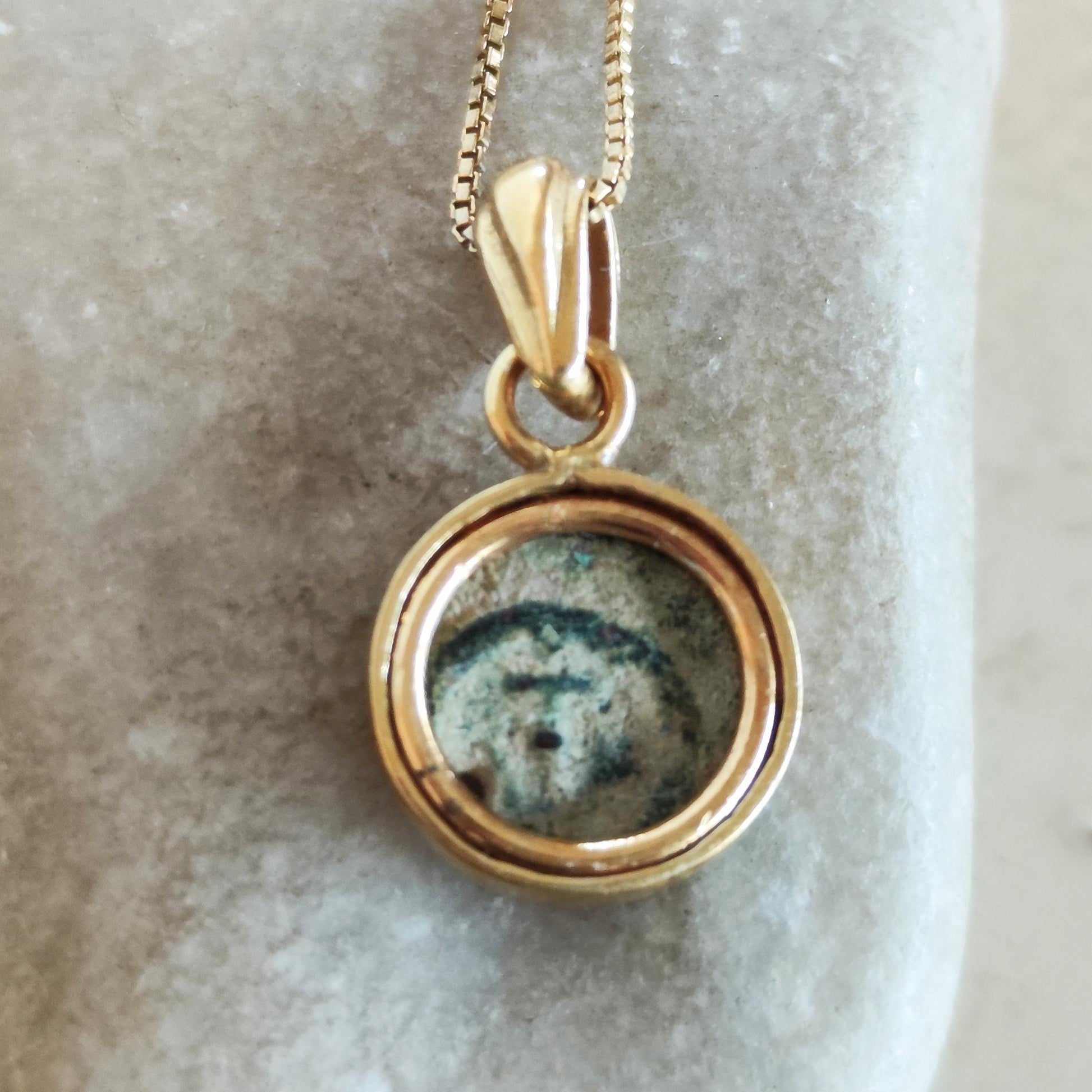 Christian Widow's Mite Coin Dainty Pendant, Antique Bible Coin Small Necklace, Gold Plated Charm Barr Designs