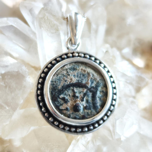 Antique Large Widow Mite Coin Necklace, Jesus Biblical Medallion, Christian Men Gift, Story Telling Jewelry, Marine Anchor Pendant