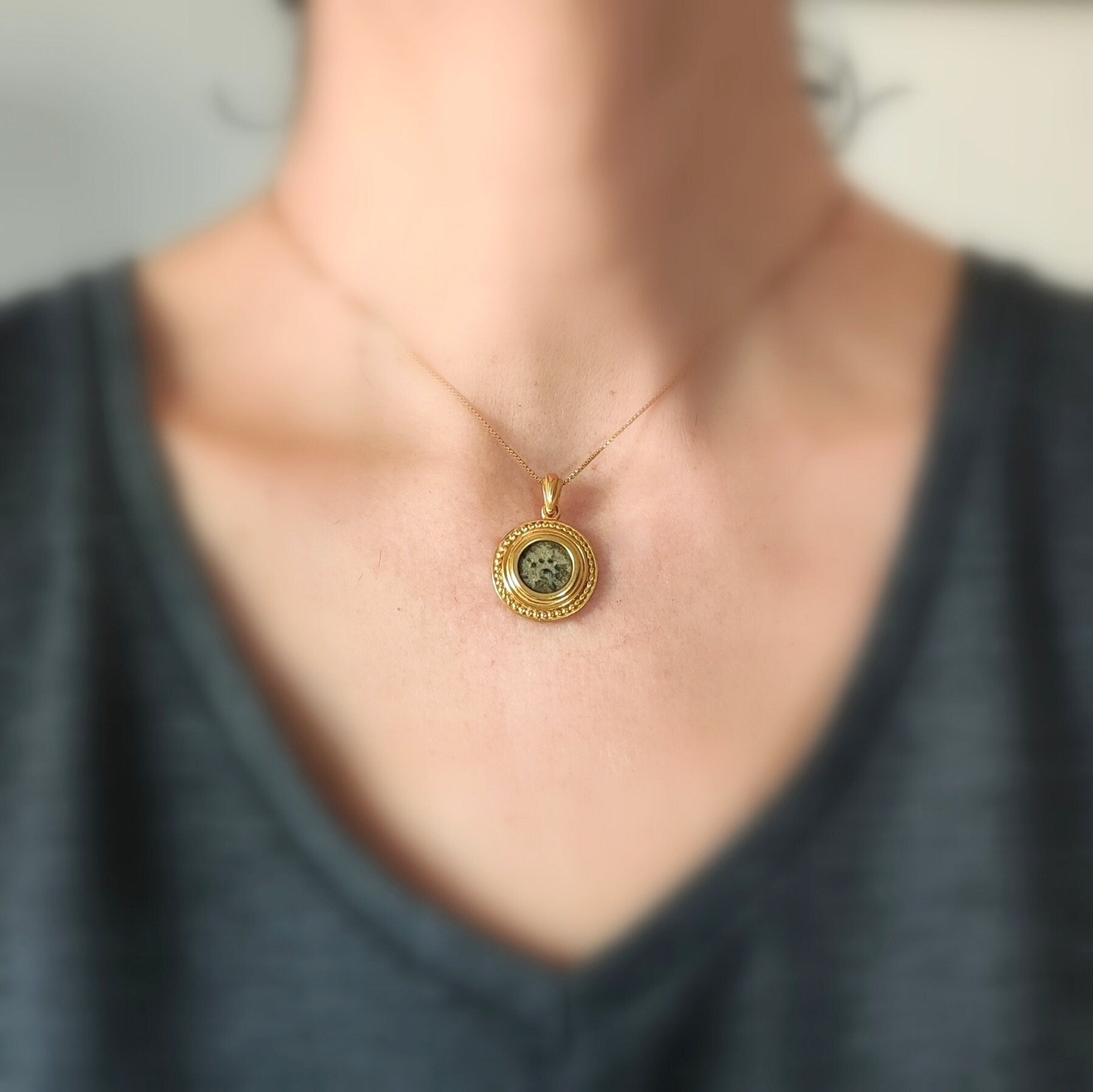 Biblical Widow's Mite Coin Necklace: 18K Gold Plated Sterling Silver Pendant Barr Designs