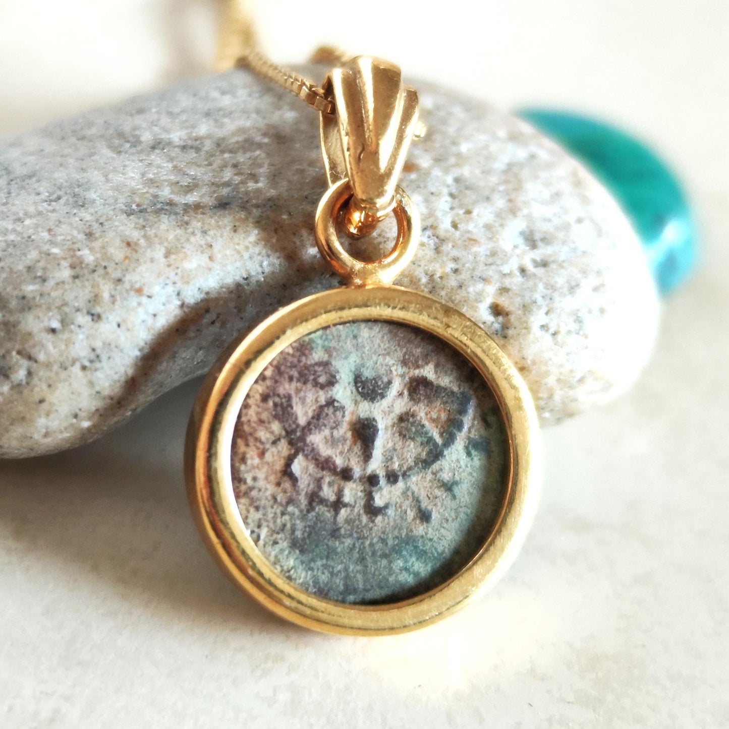 Antique Widow's Mite Pendant, Genuine bible Coin Necklace, Vintage Gold Plated Small dainty charm, Widow Mite Medallion, Jesus Christ Coin