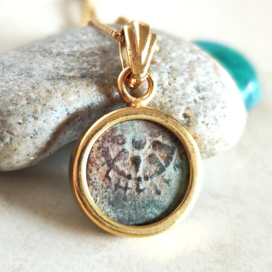 Antique Widow's Mite Pendant, Genuine bible Coin Necklace, Vintage Gold Plated Small dainty charm, Widow Mite Medallion, Jesus Christ Coin