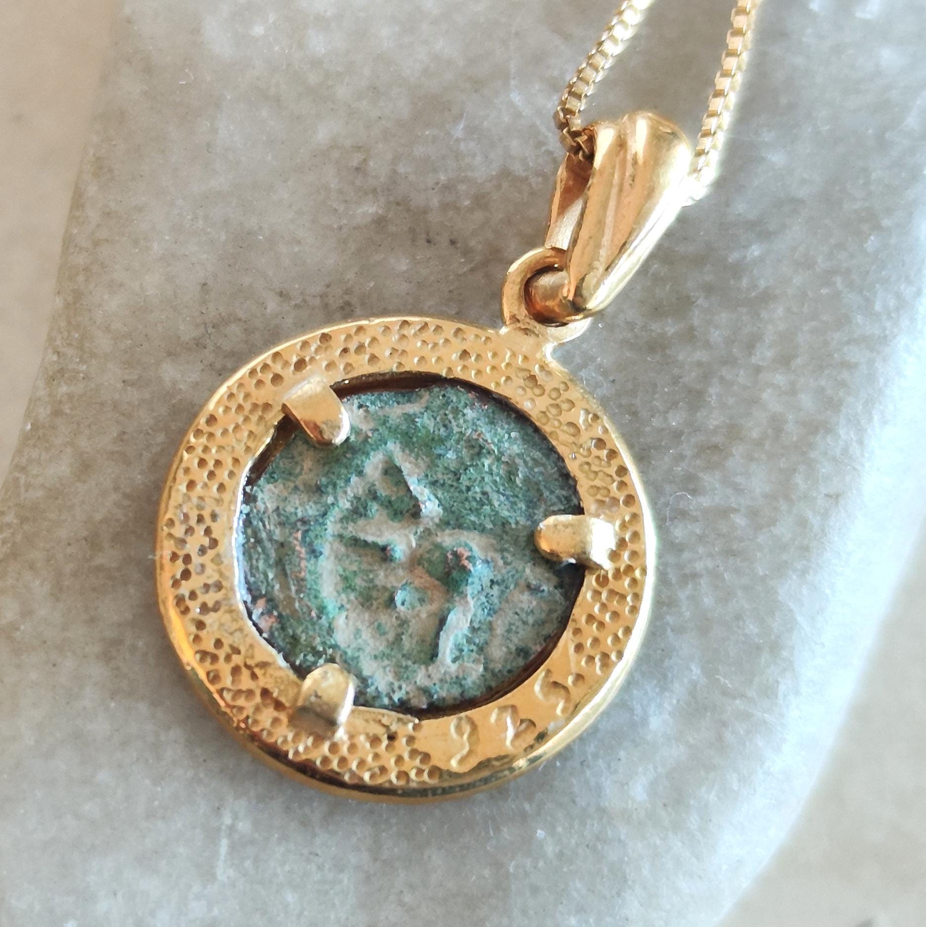 Christian Coin Necklace: Antique Biblical Widow's Mite Coin, Gold Plated Pendant Barr Designs