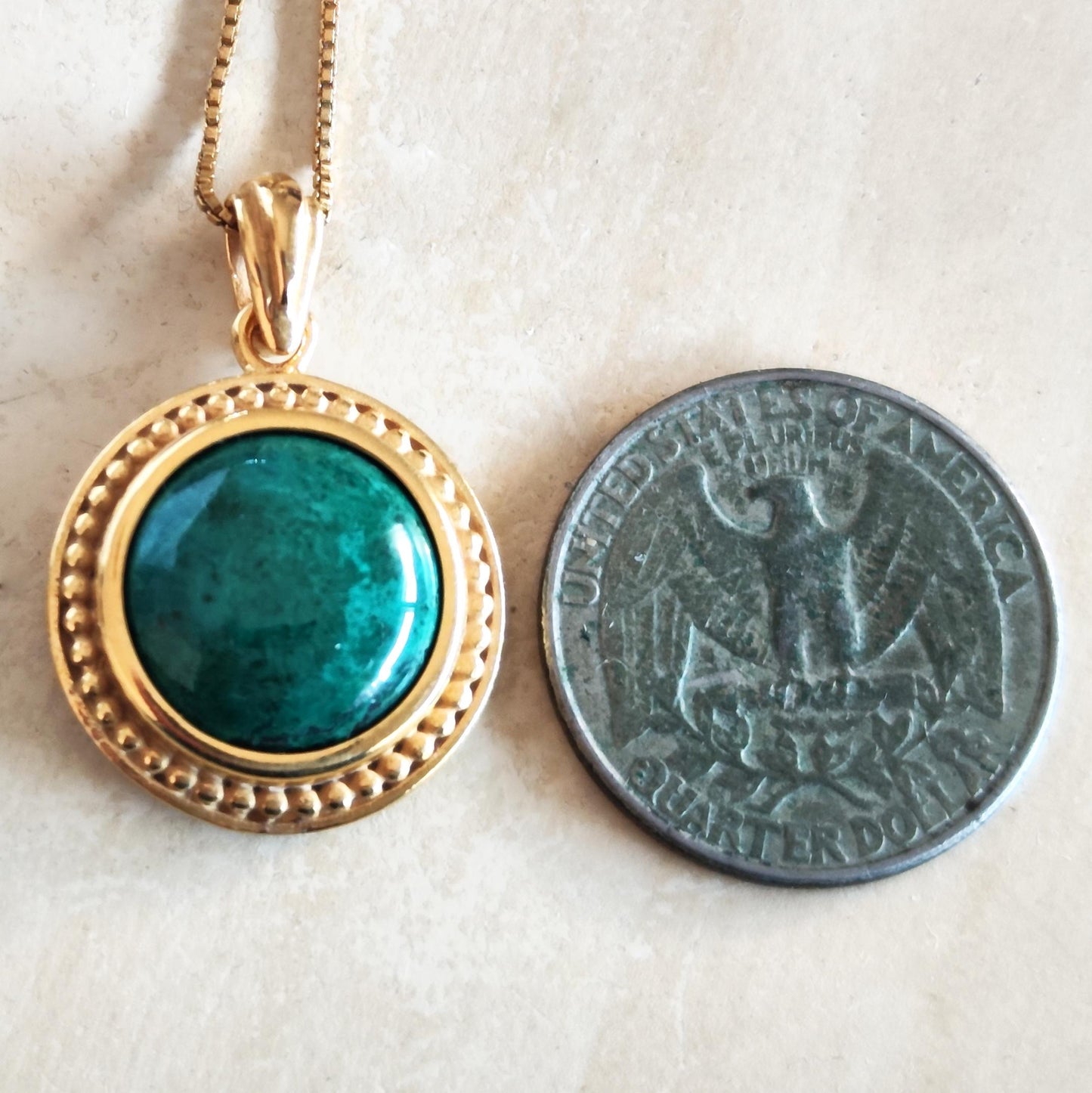 Eilat Stone Gold Plated Necklace, Green Turquoise Pendant, King Solomon Mines stone, Israeli Jewelry, Chrysocolla Malachite mineral gemstone