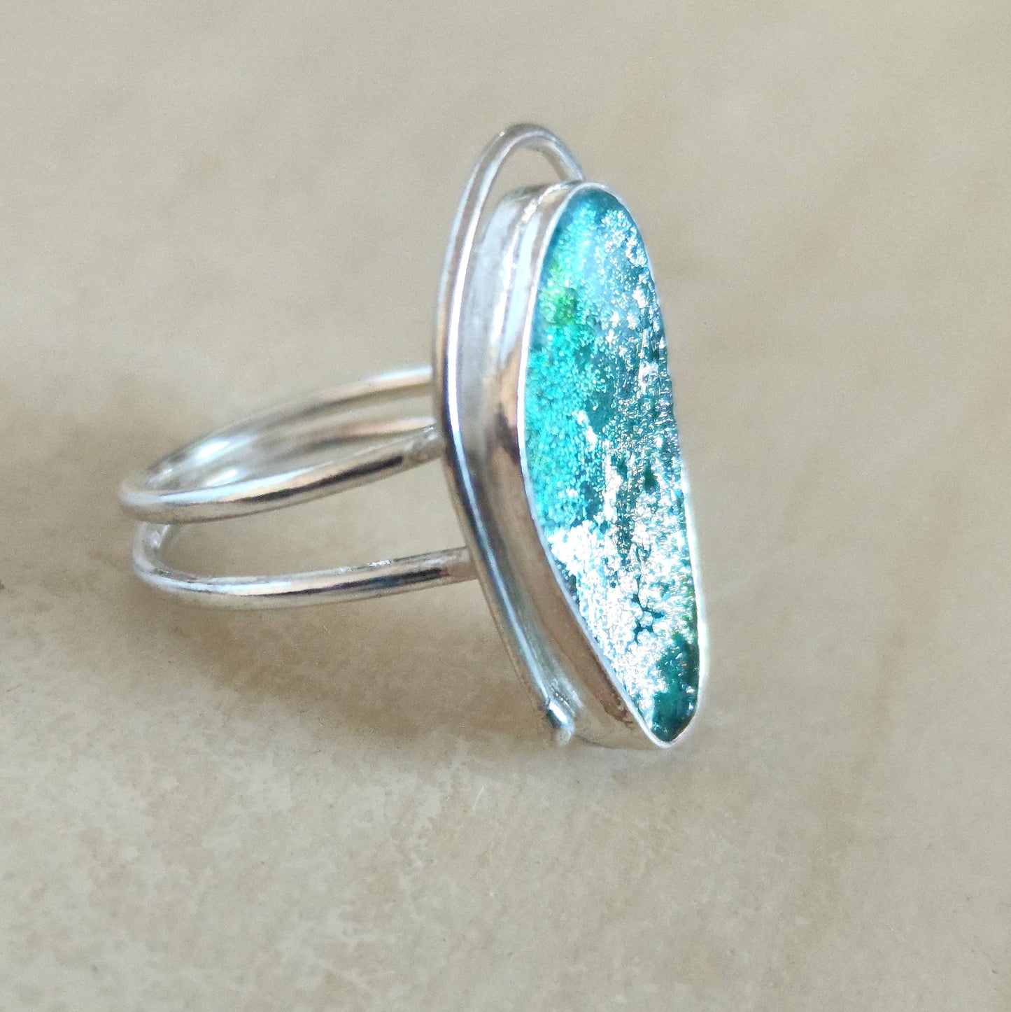 Ancient Glass Oval Ring, Natural Antique Roman Glass Adjustable Silver Ring, Green Blue Patina Glass ring, Statement Solitaire Ring