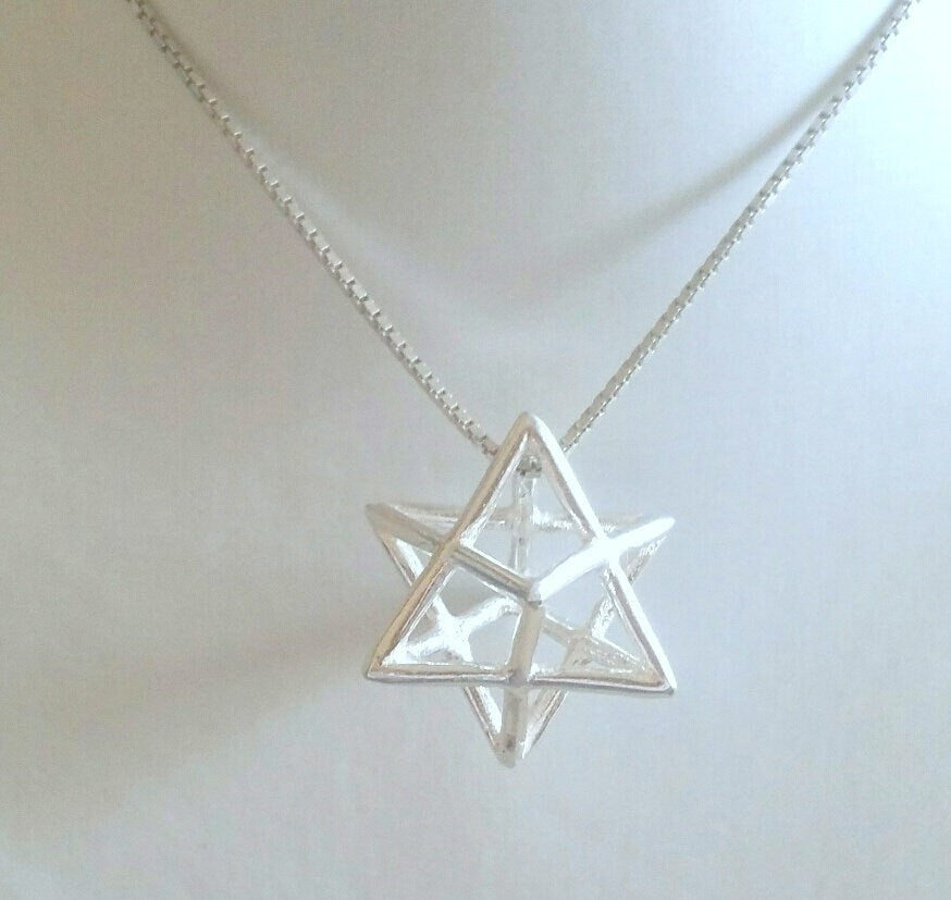 Merkaba charm necklace, sterling silver Star tetrahedron, unisex necklace, mer ka ba for meditation, new age jewelry, merkaba pendant