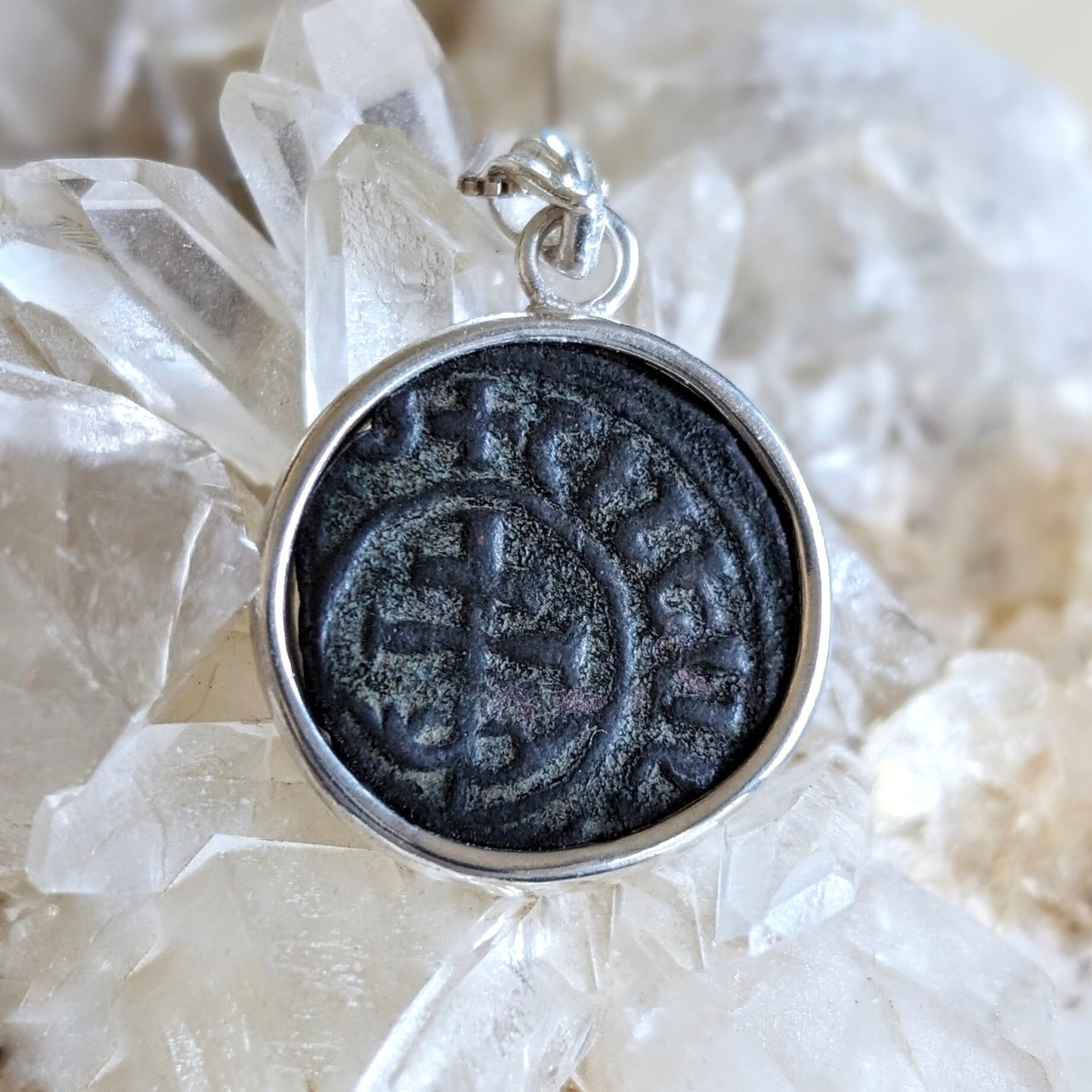Crusaders Orthodox Cross Coin Silver Necklace, Antique Patriarch two Barred Cross Medallion, Medieval Armenia Knight Templar Christian Coin