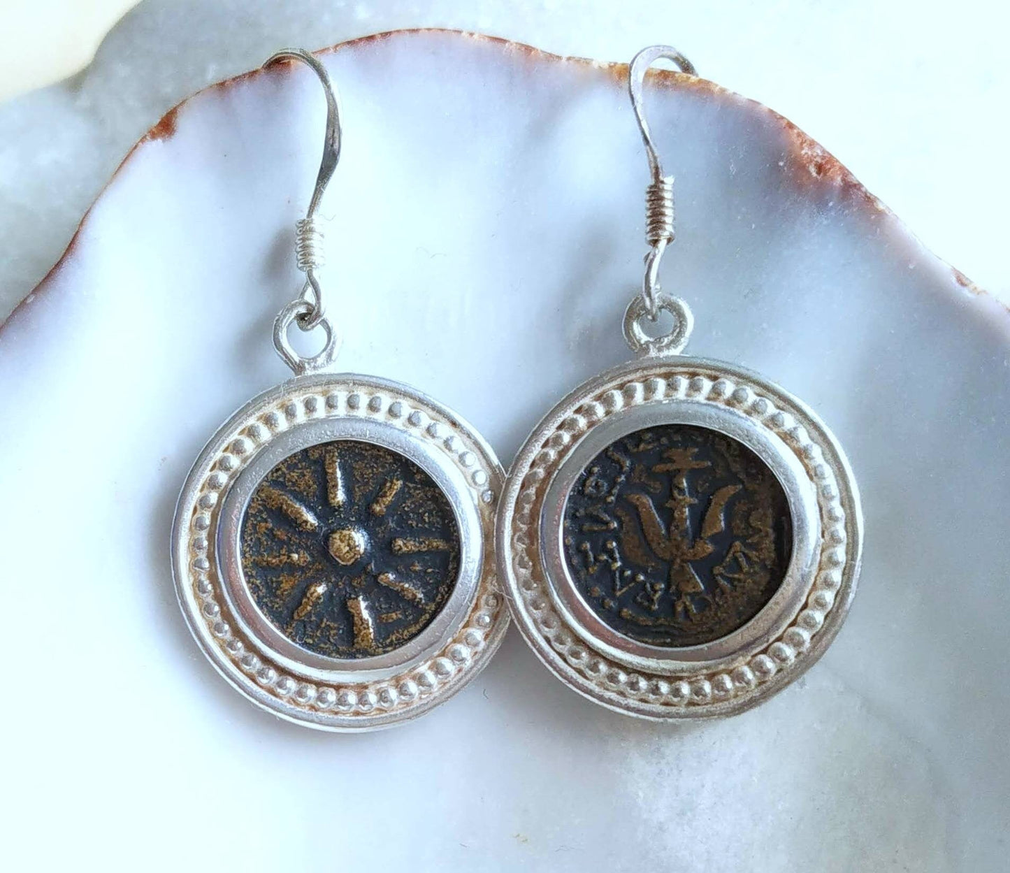 Widow's Mite Coin Earrings: Sterling Silver Ancient Replica, Christian Jewelry Barr Designs