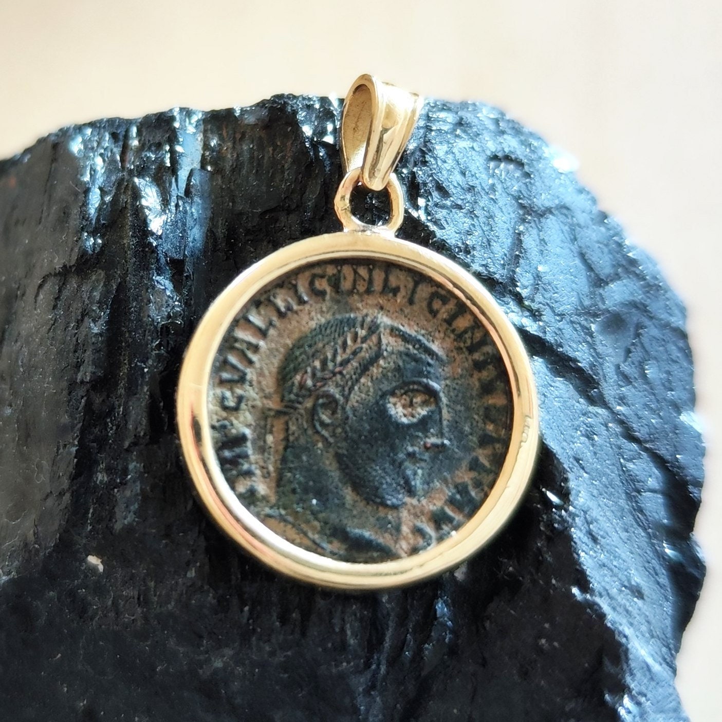 14K Gold Ancient Roman Coin Reversible Pendant of Emperor Licinius I - Certified Authentic, Men Unisex Pendant, vintage style coin Jewelry