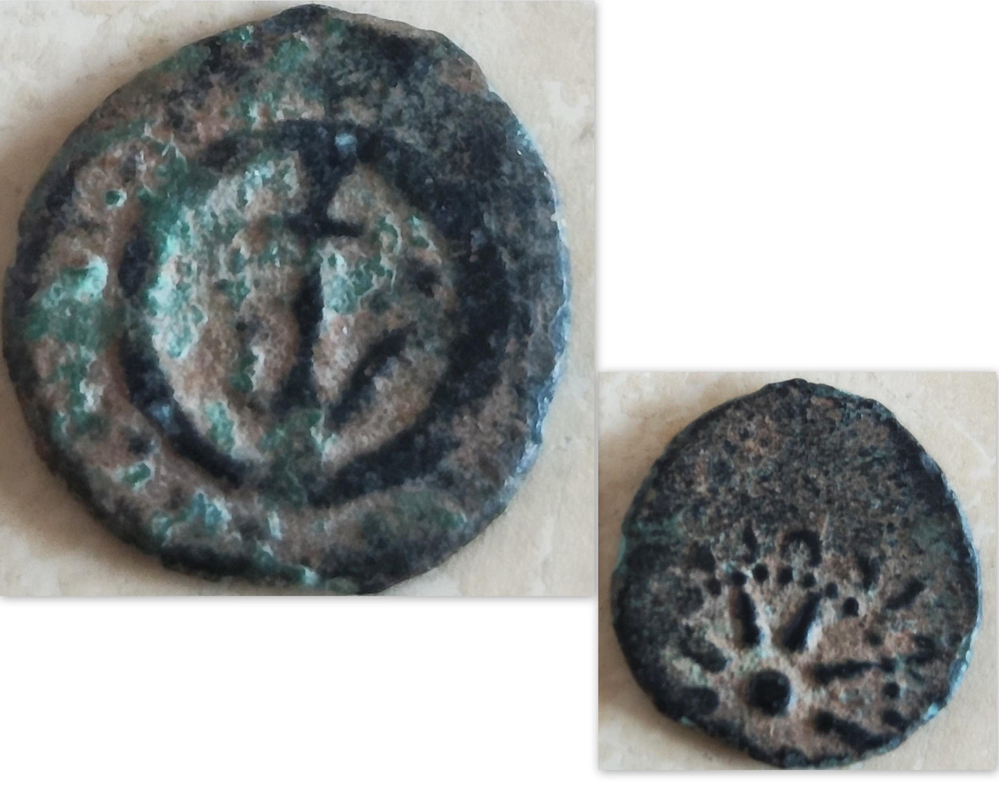 Antique widow's mite coin necklace, Biblical Coin Medallion, Ancient Judea bronze Prutah, Christian Jesus jewelry