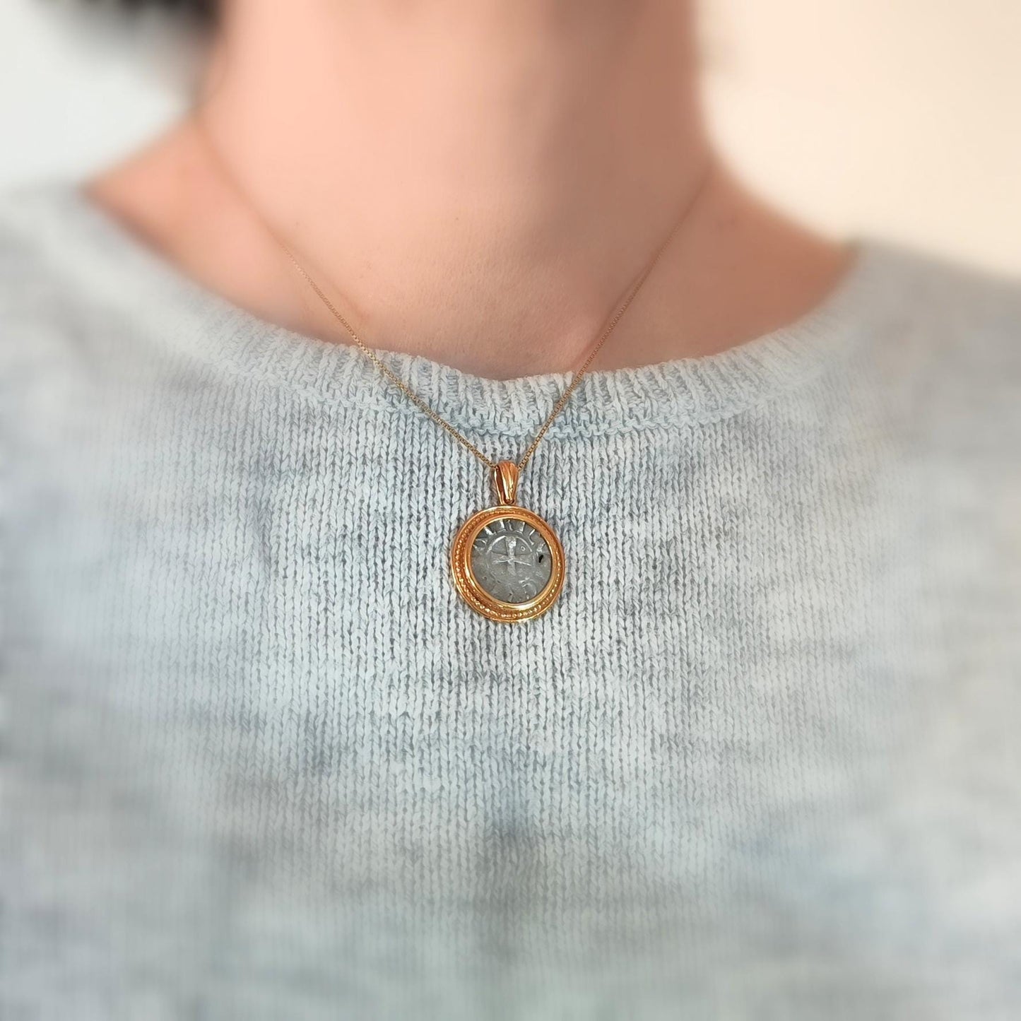 Jerusalem Crusaders Coin Necklace, Latin Kingdom of Jerusalem Medallion, Medieval Knights Ancient Cross, Christian Holy Sepulchre Denarius