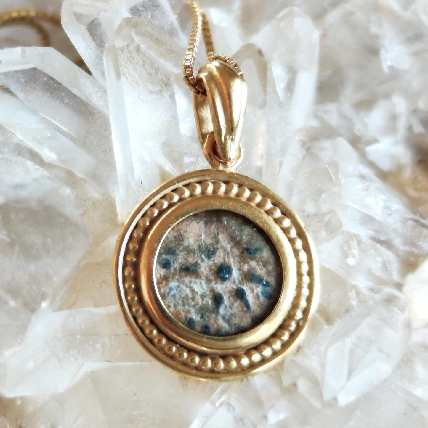 Antique widow's mite coin necklace, Biblical Coin Medallion, Ancient Judea bronze Prutah, Christian Jesus jewelry