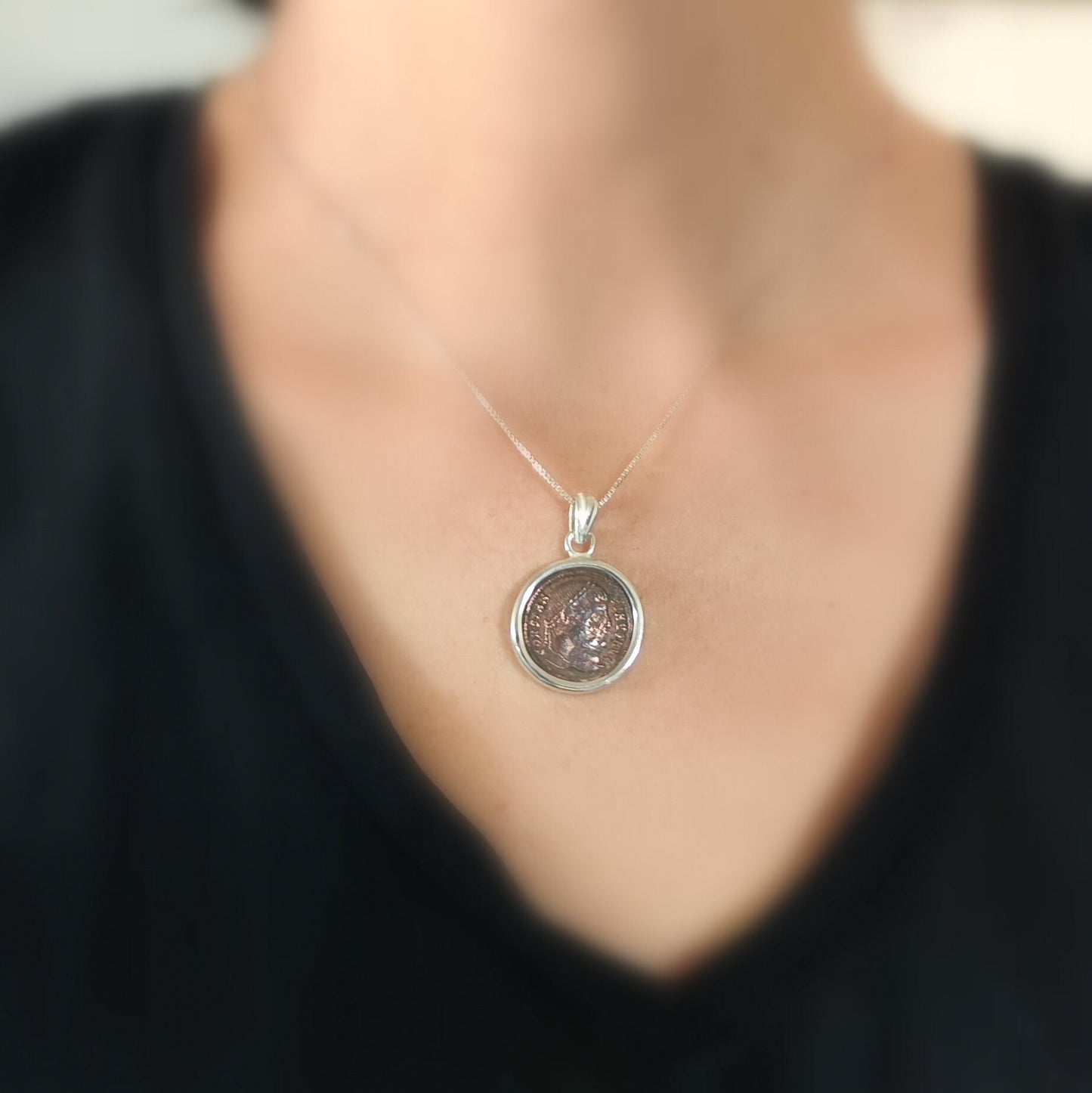 Constantine the Great Silver Pendant, Christian Coin Necklace, Roman Coin Medallion, Ancient Coin Necklace, Antique Coin Vintage Gift