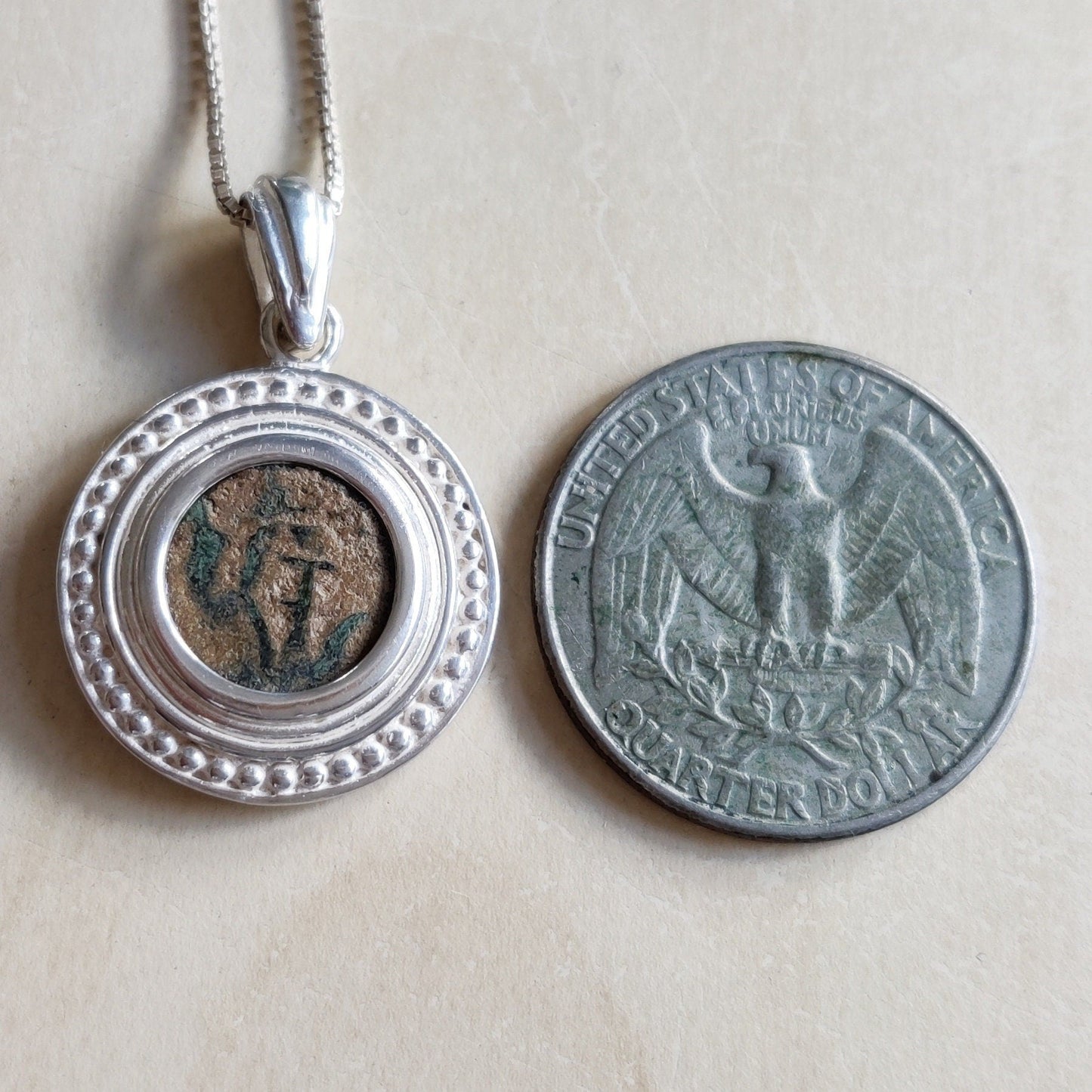 New Testament Widow's Mite Coin Necklace: Sterling Silver Jerusalem Pendant Barr Designs