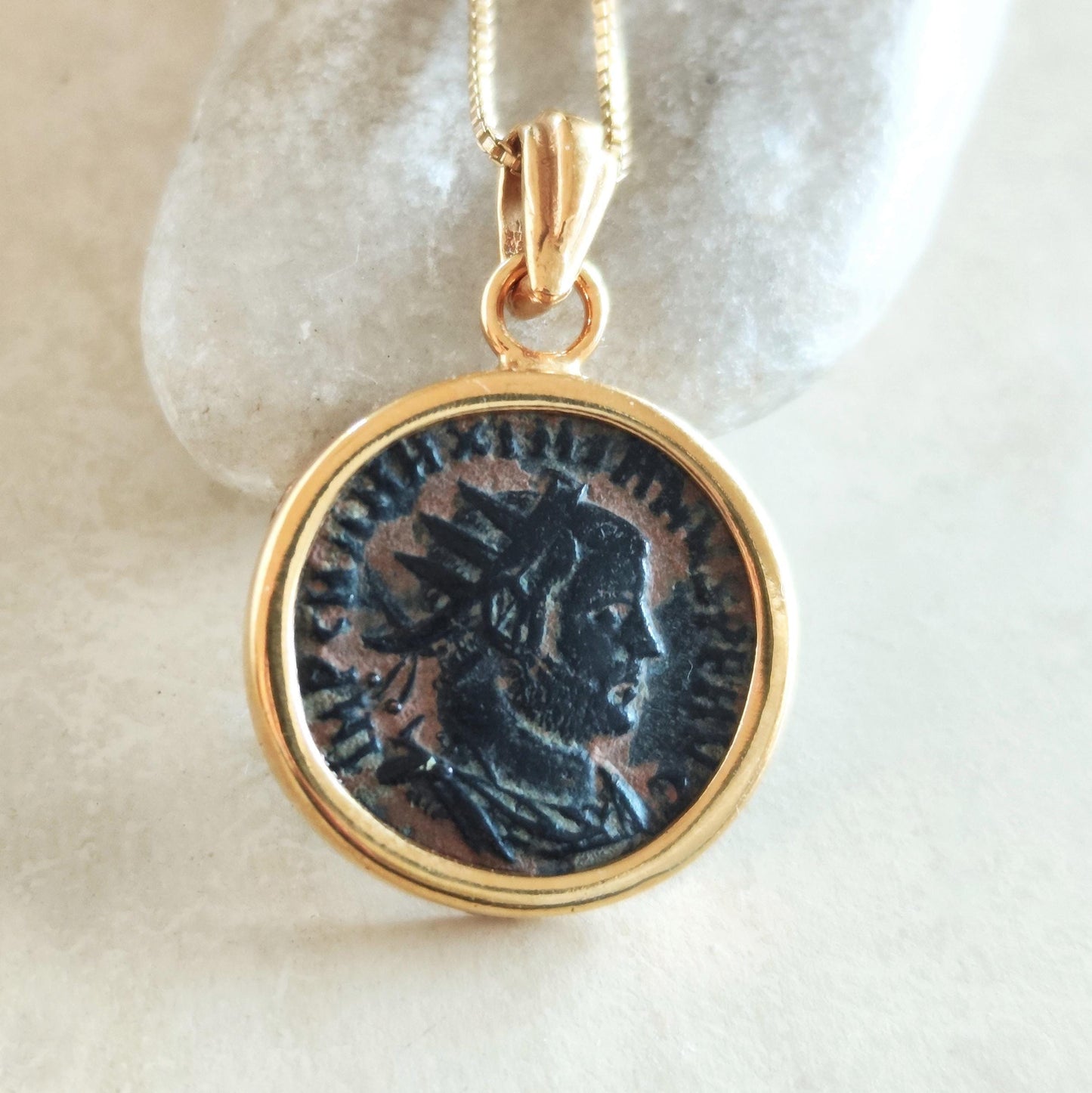 Genuine Roman Coin of Emperor Maximianus Pendant,  Ancient Coin Medallion Necklace, Roman Empire  Statement Necklace